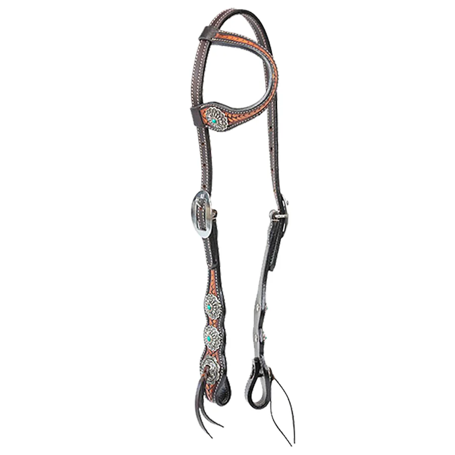 Cody Pro Turquoise Concho One Ear Headstall with Basketweave Tooling - Healthber
