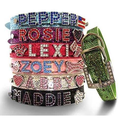 bling stuff for fun personalized customized pu leather glitter rhinestone bling name collar for dogs & puppies - Healthber