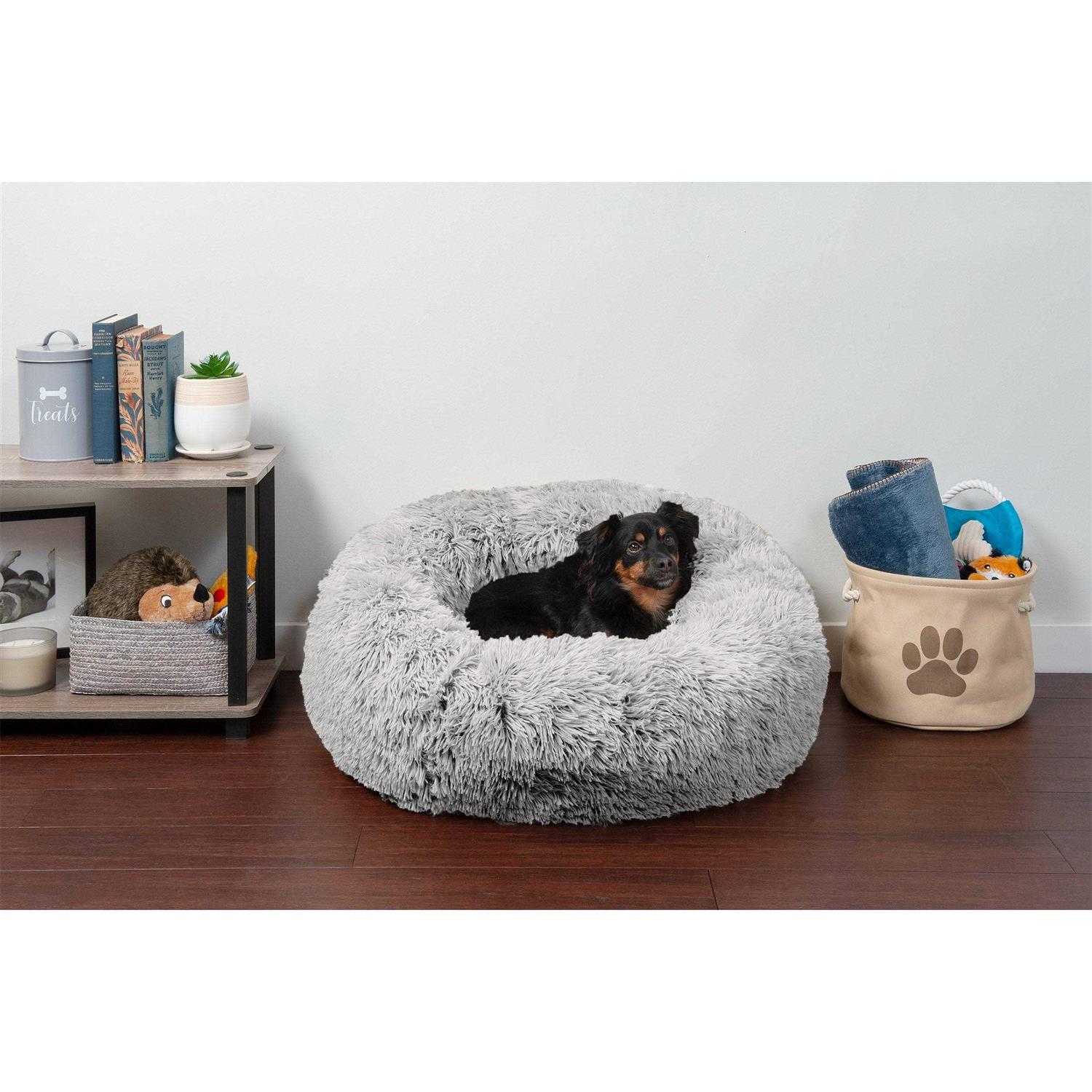 FurHaven Calming Cuddler Long Fur Donut Dog Bed - Healthber