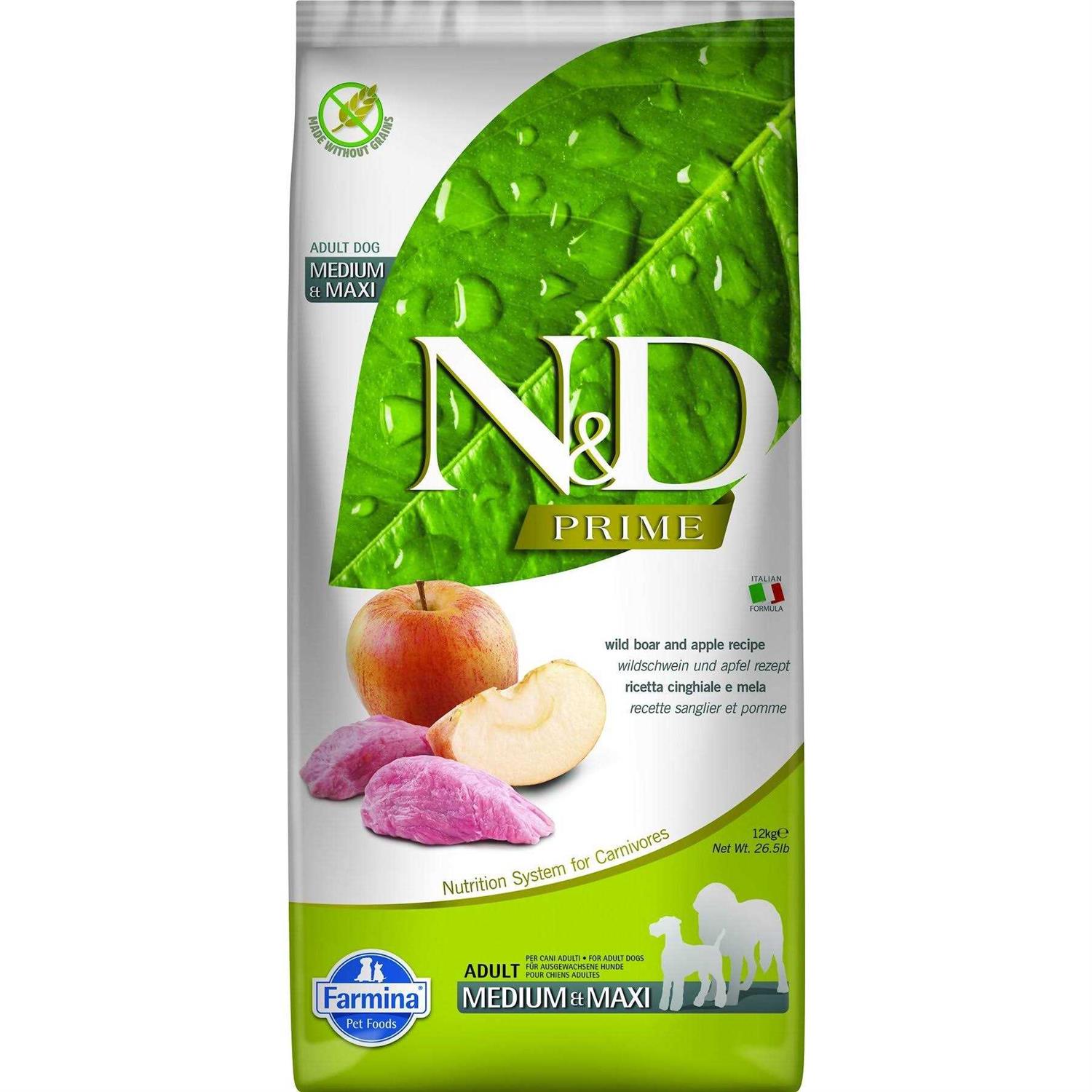 Farmina N&D Prime Boar & Apple Medium & Maxi Adult Grain-Free Dry Dog Food - Healthber
