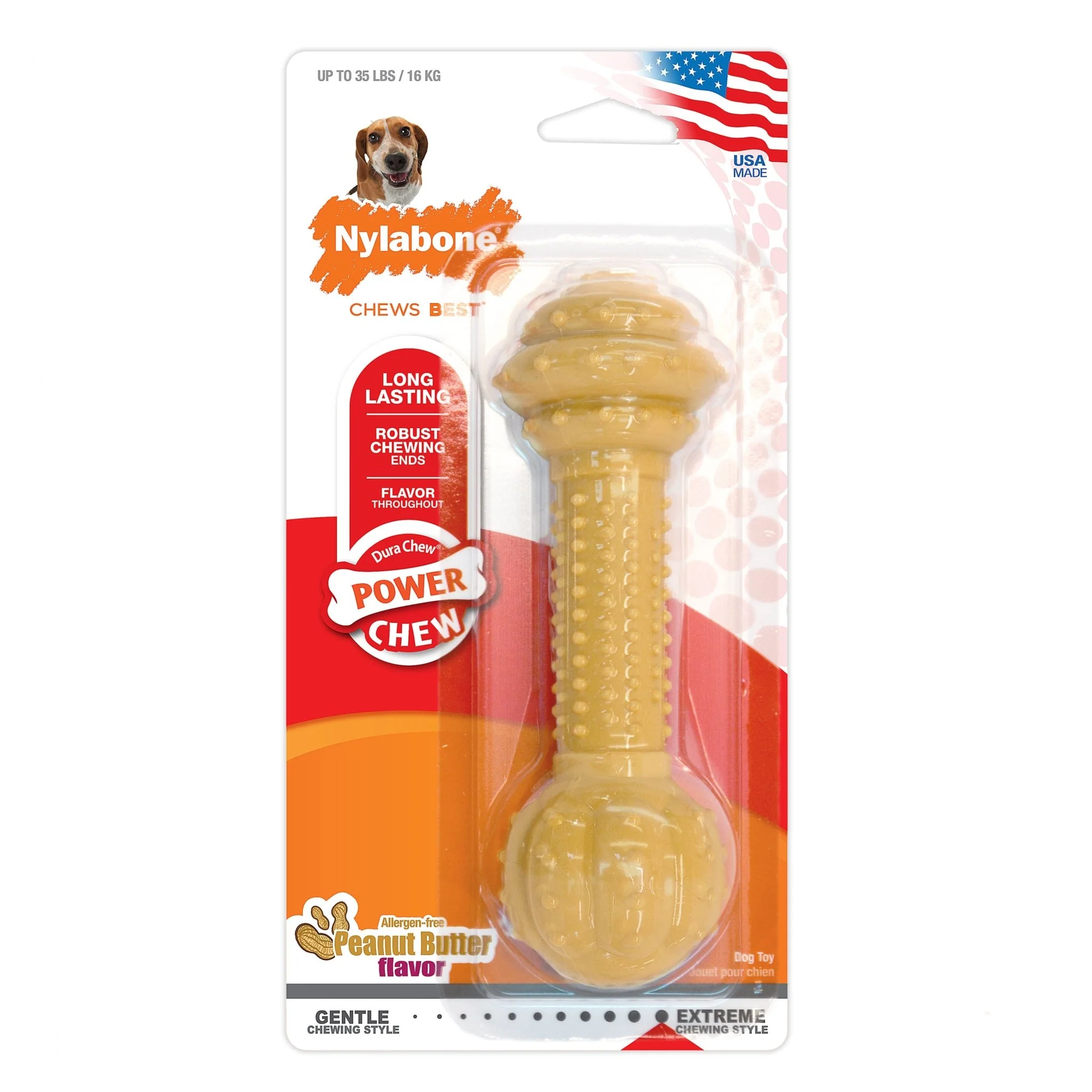 Barbell Power Chew, Peanut Butter, Medium/Wolf, Up to 35 lbs - Healthber