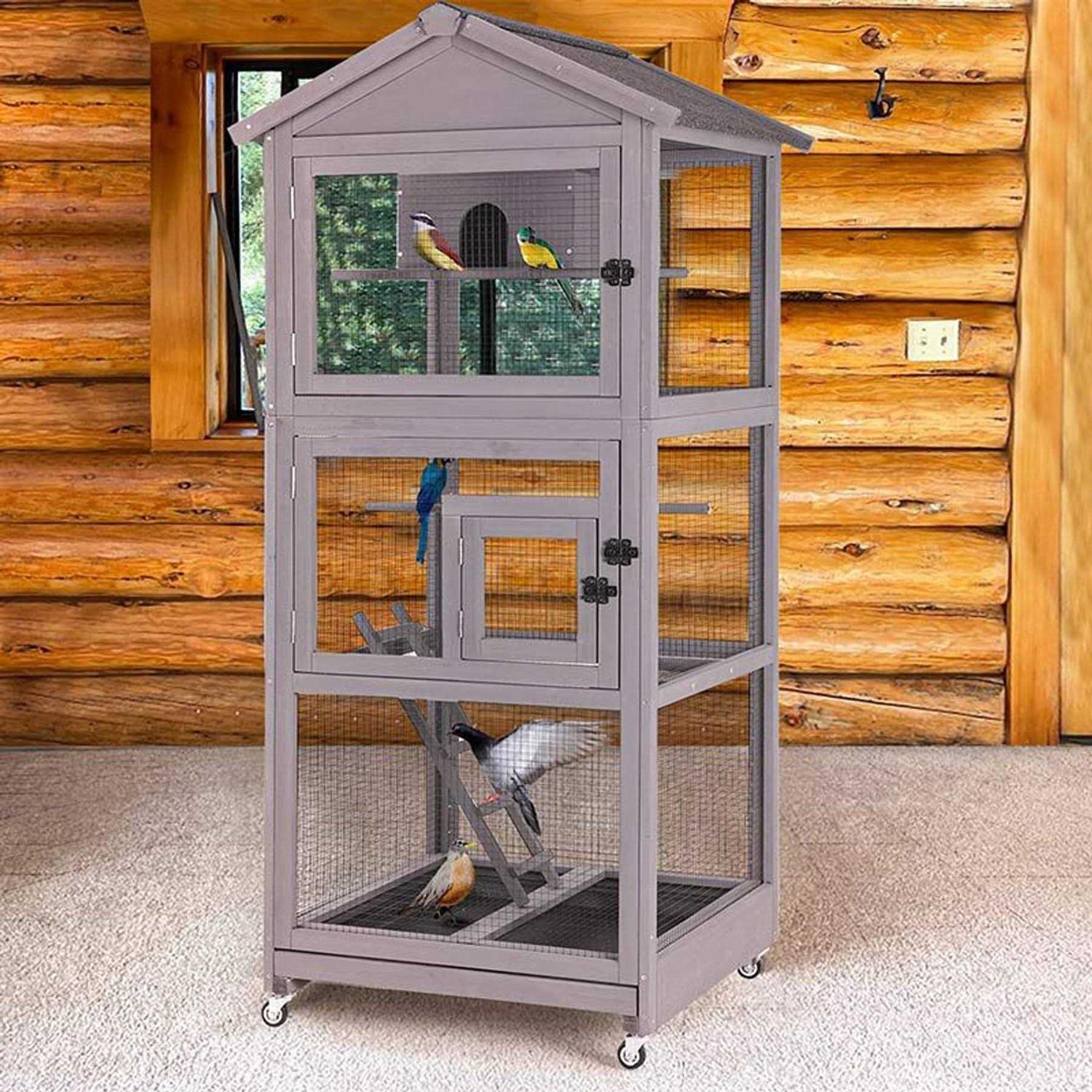 Aivituvin Wooden Large Bird Cage on Wheels AIR42 - Healthber