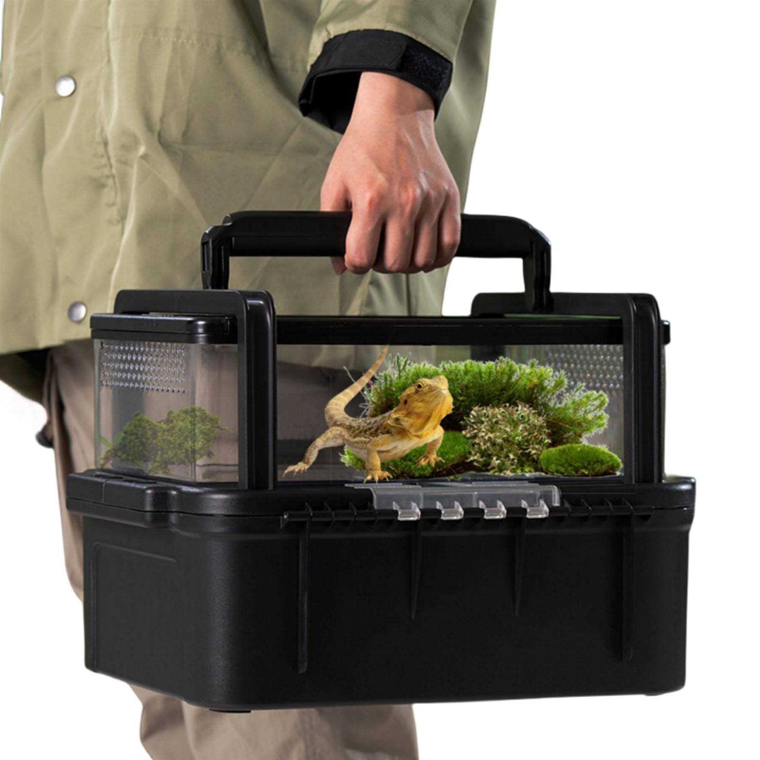 AZV Small Pet Carrier for Travel Amphibians Habitat Terrarium Kits Guinea Pig Carrier Lizard Bird Rabbit Carrier Cage with Tweezer Bowl for Spider - Healthber