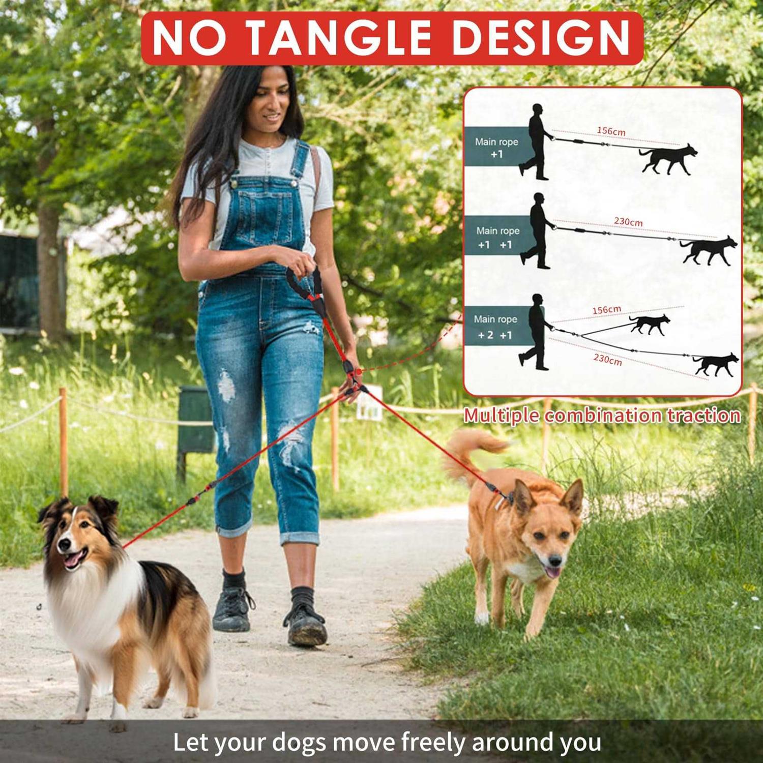 Mengbei tribe Heavy Duty 3 Dog Leash,3 Way Dog Leash No Tangle,Detachable 360° Swivel Device,Multiple Dog Leash with Padded Handle,for Walking and - Healthber