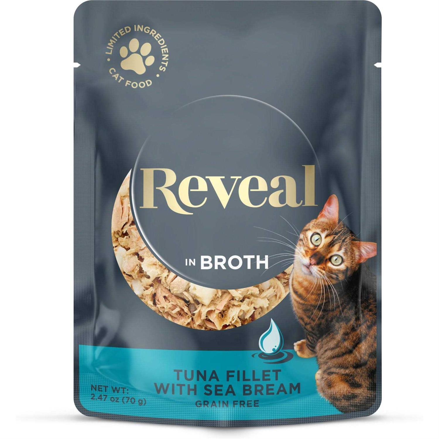 Reveal Natural Wet Cat Food Tuna Fillet with Sea Bream in Broth - Healthber
