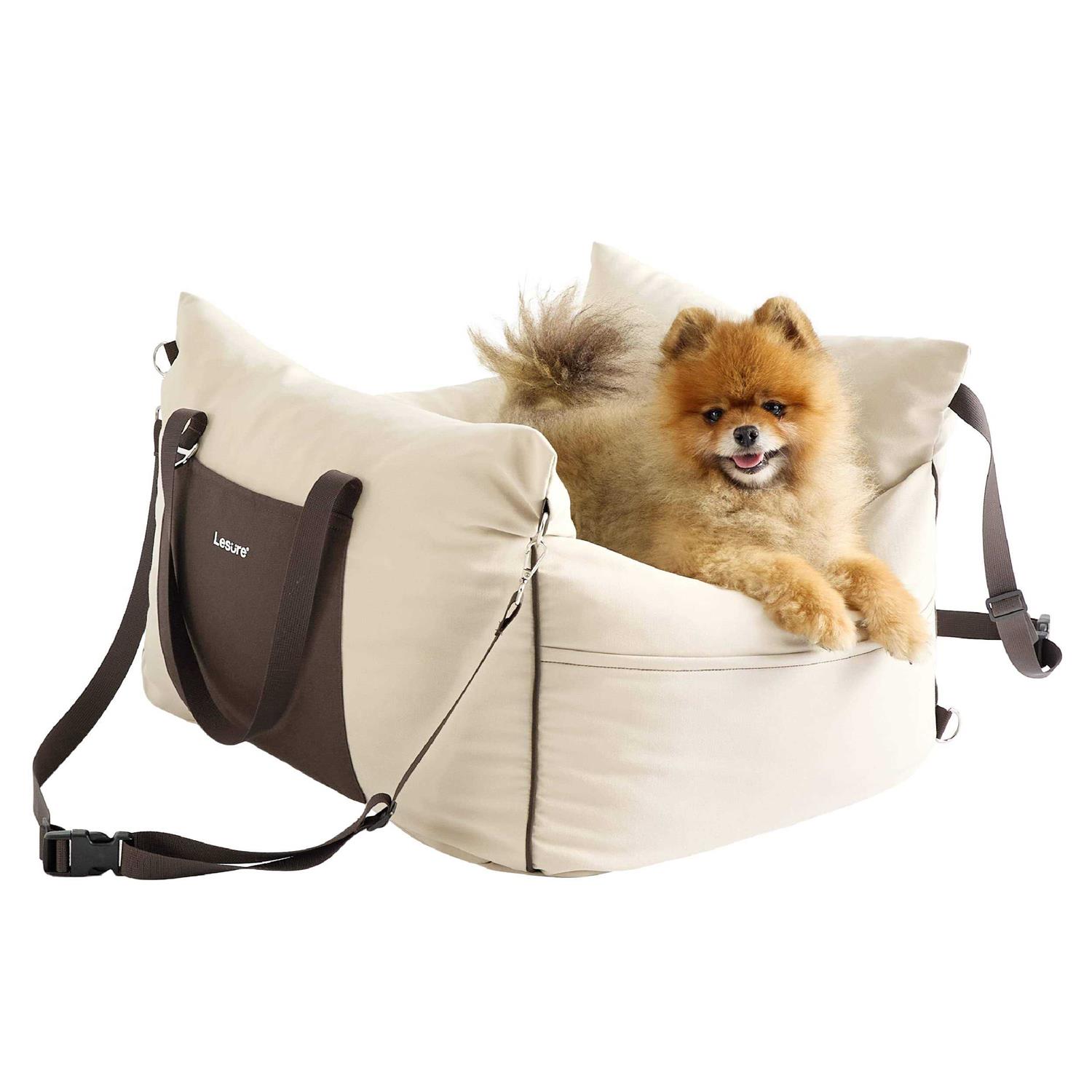 LE SURE Lesure Small Dog Car Seat for Small Dogs Waterproof Dog Booster Seat for Car with Storage Pockets, Clip-On Safety Leash and Thickened Memory Foam - Healthber