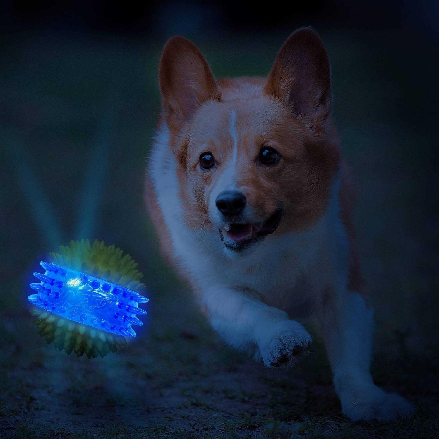 Nerf Translucent TPR 3-Part Spike LED & Squeak Ball Dog Toy - Healthber