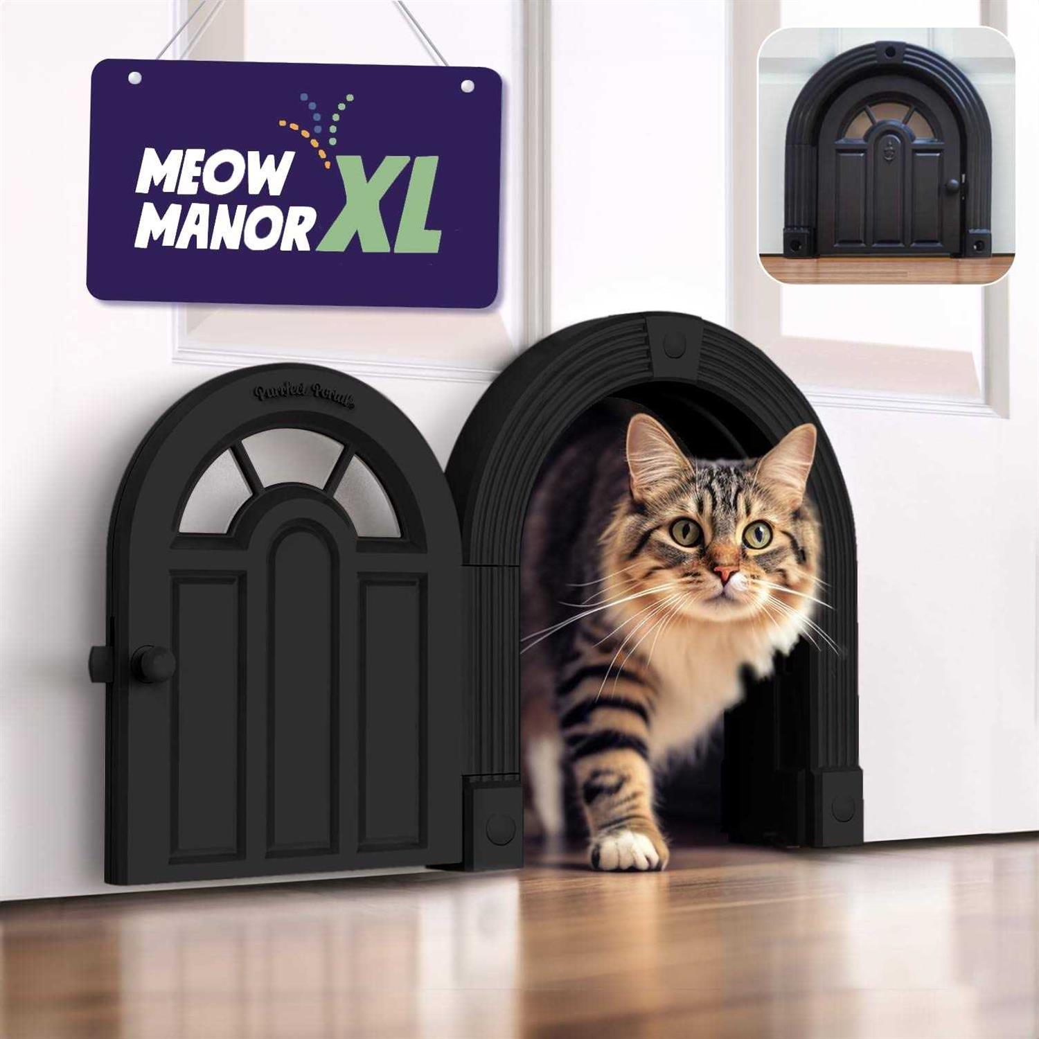 Purrfect Portal Cat Door Interior Door Meow Manor Extra Large Pet Door 10.25 x 11 No-Flap Cat Door Interior Door for Cats up to 30 lbs - Healthber