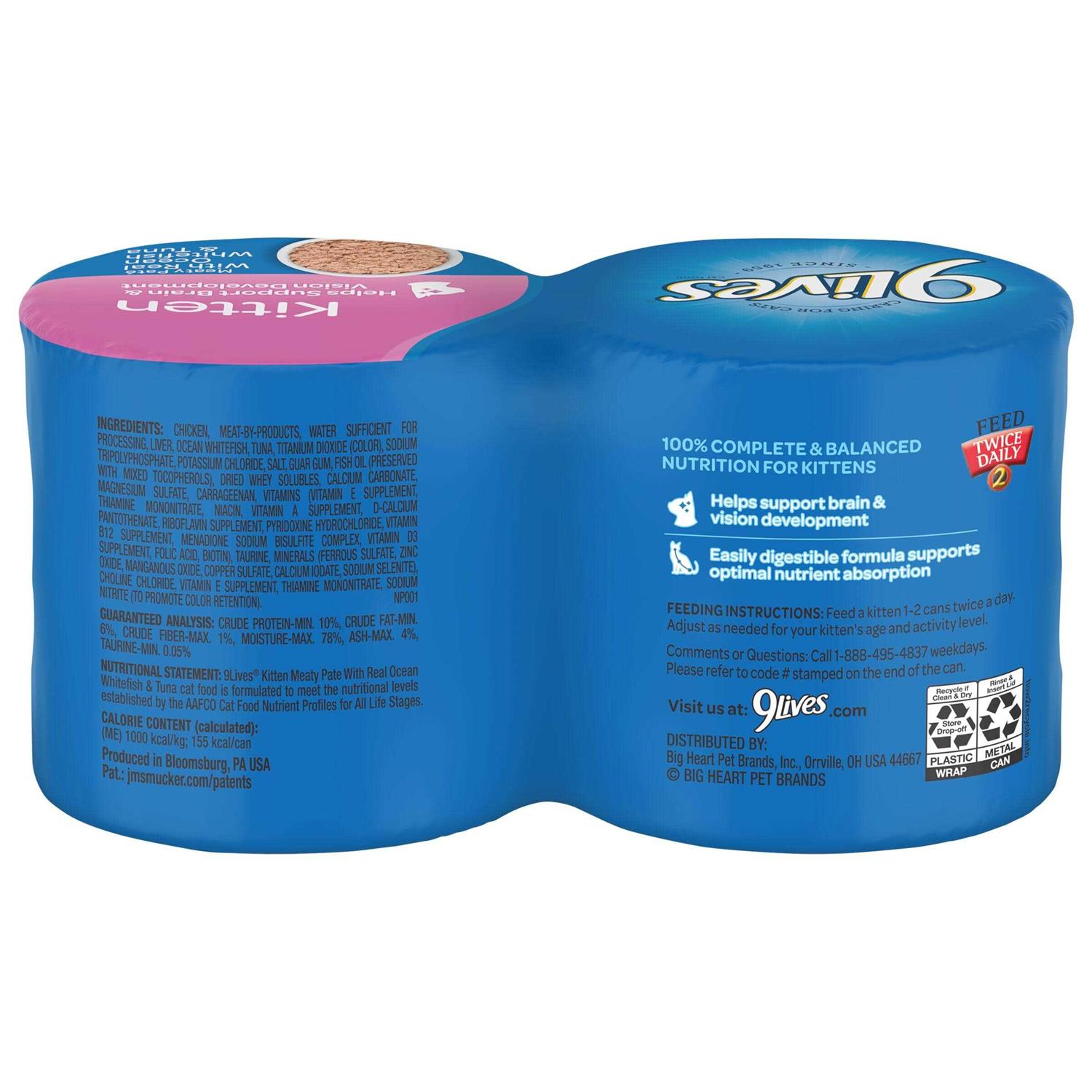 9Lives Wet Kitten Food Meaty Pat With Real Ocean Whitefish & Tuna - Healthber