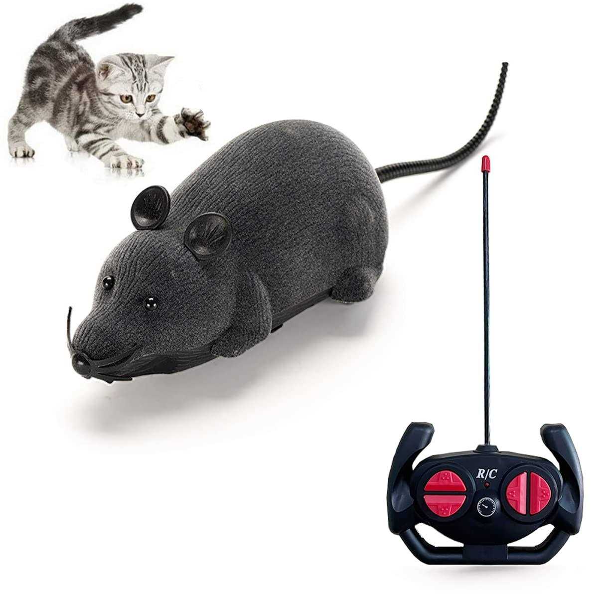 Giveme5 Remote Control Fake Rat Realistic Mouse Cat Toy Mice RC Toy Cat Mice Animal Interactive Toy Figures Cat Running Wheel Wireless Chasing Prank - Healthber
