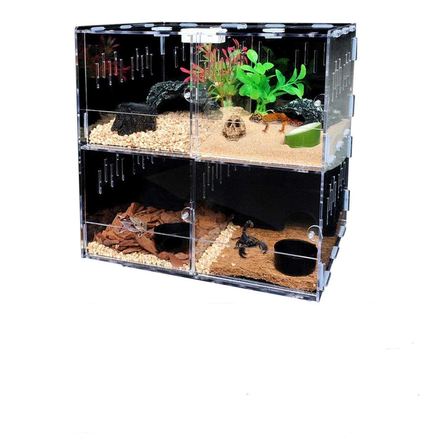 Reptile Terrarium Cage,4 Grids Reptile Cage Enclosure Box Tarantula Insect Scorpion - Healthber