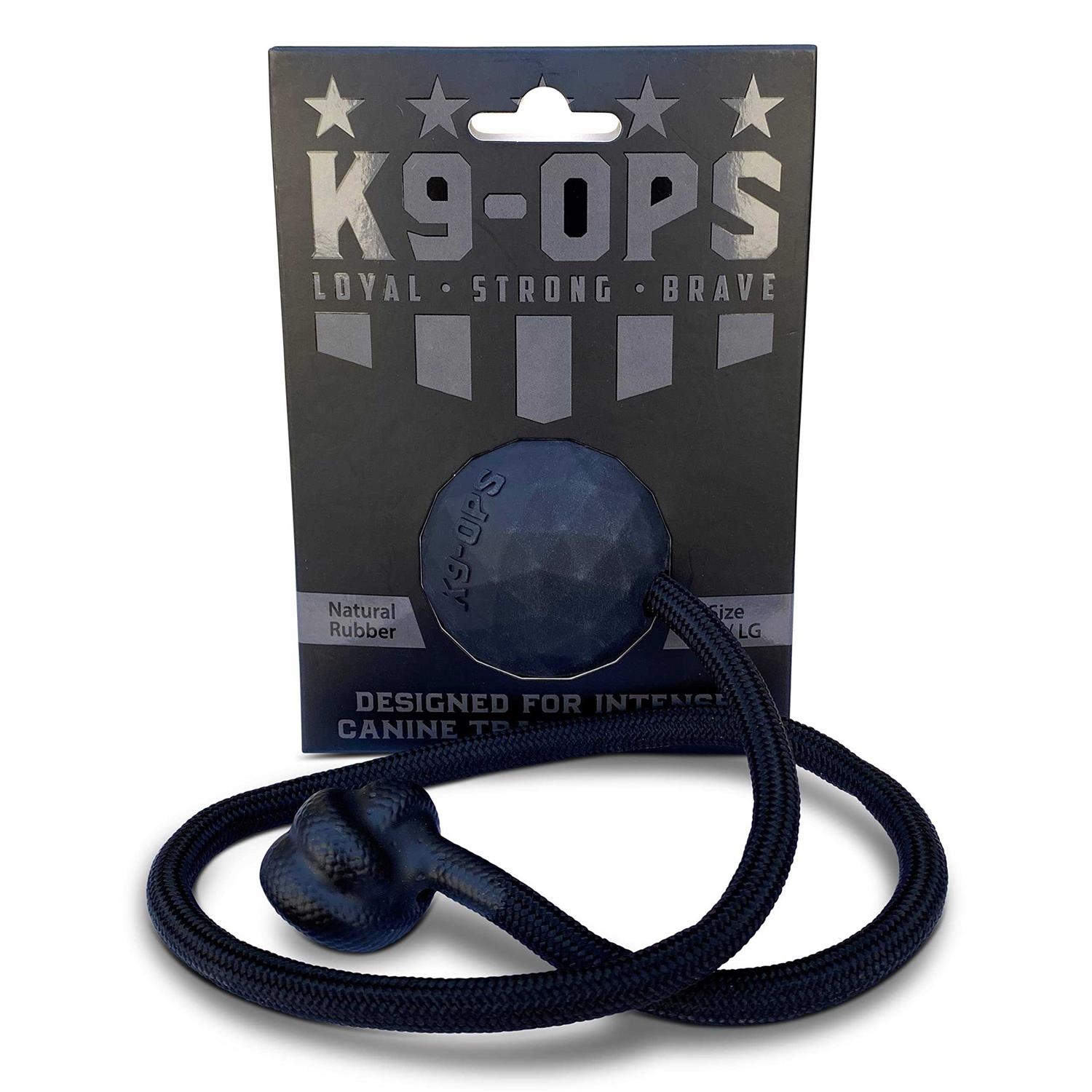 K9 Ops Dog Ball on a Rope moki Tug Toy Solid Rubber Fetch Training Reward - Healthber