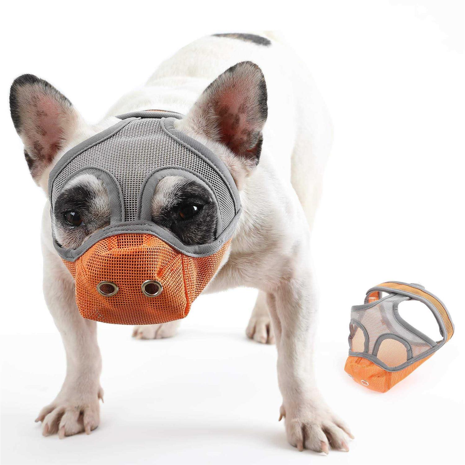CILKUS Short Snout Dog Muzzles Bulldog Muzzle Adjustable Breathable Mesh Dog Muzzle Can Stick Out Tongue and Drink Water Anti-Biting and Training - Healthber