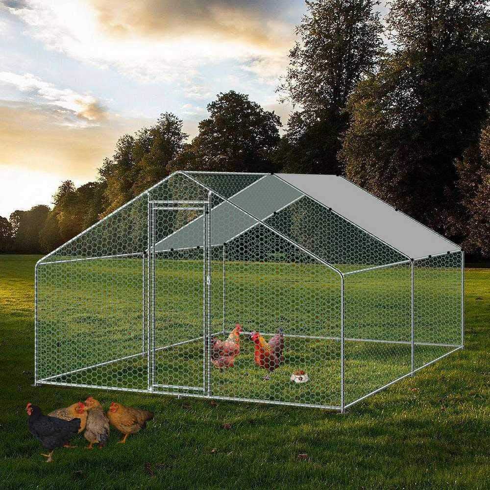 Carmyra Large Chicken Coop Walk-in Metal Poultry Cage House Rabbits Habitat Cage Spire Shaped Coop with Waterproof and Anti-Ultraviolet Cover - Healthber