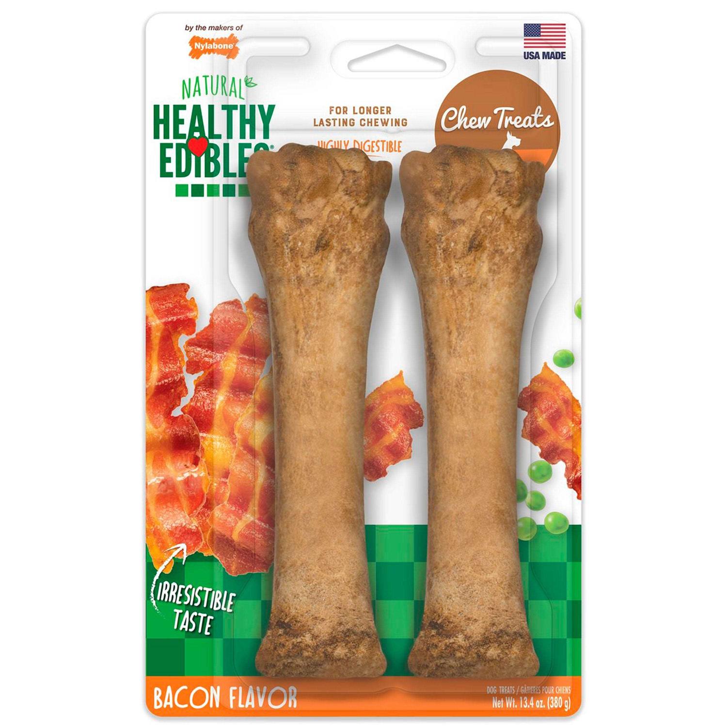Nylabone Healthy Edibles All-Natural Long Lasting Bacon Dog Chew Treats, Souper, 8-inch, 2 count - Healthber