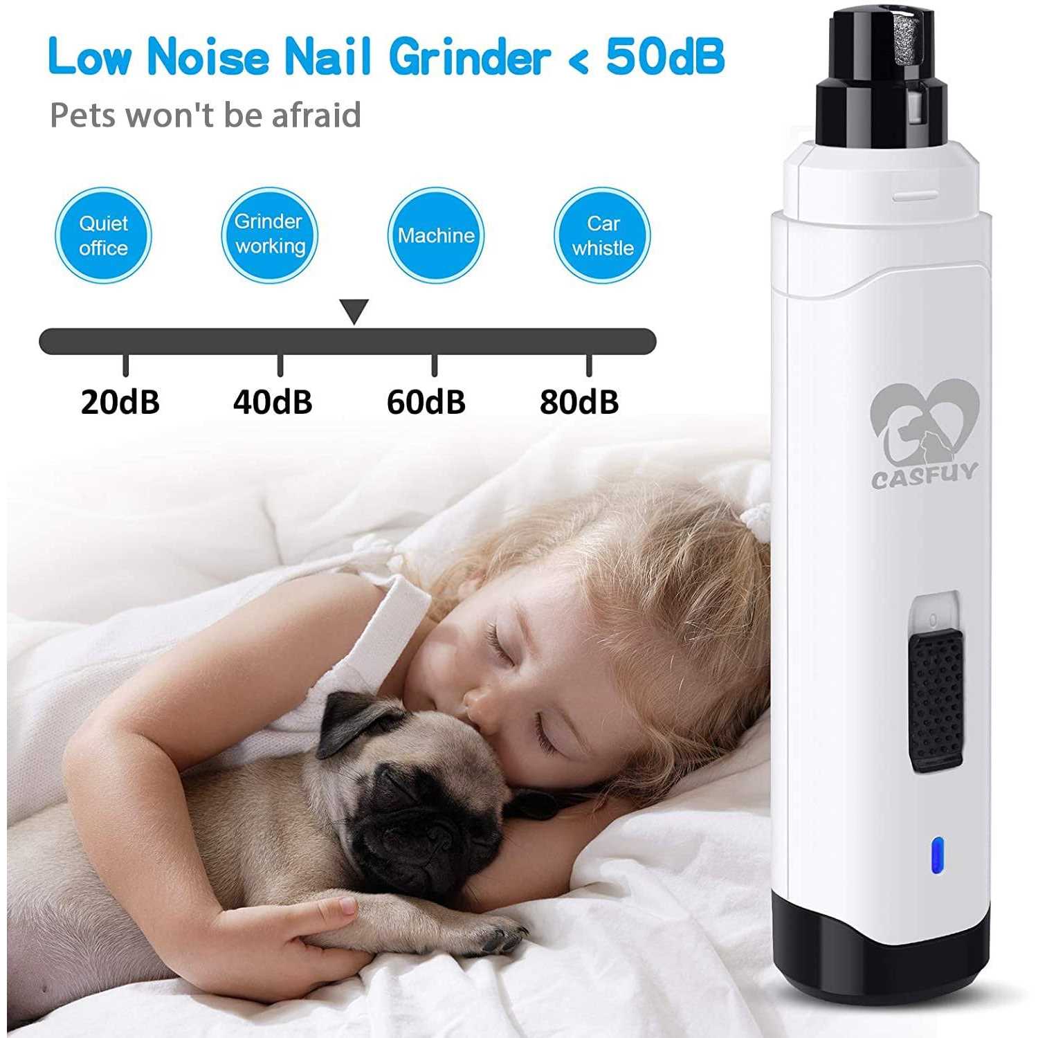 Casfuy Dog Nail Grinder Upgraded Professional 2-Speed Electric Rechargeable Pet Nail Trimmer Painless Paws Grooming & Smoothing for Small Medium - Healthber