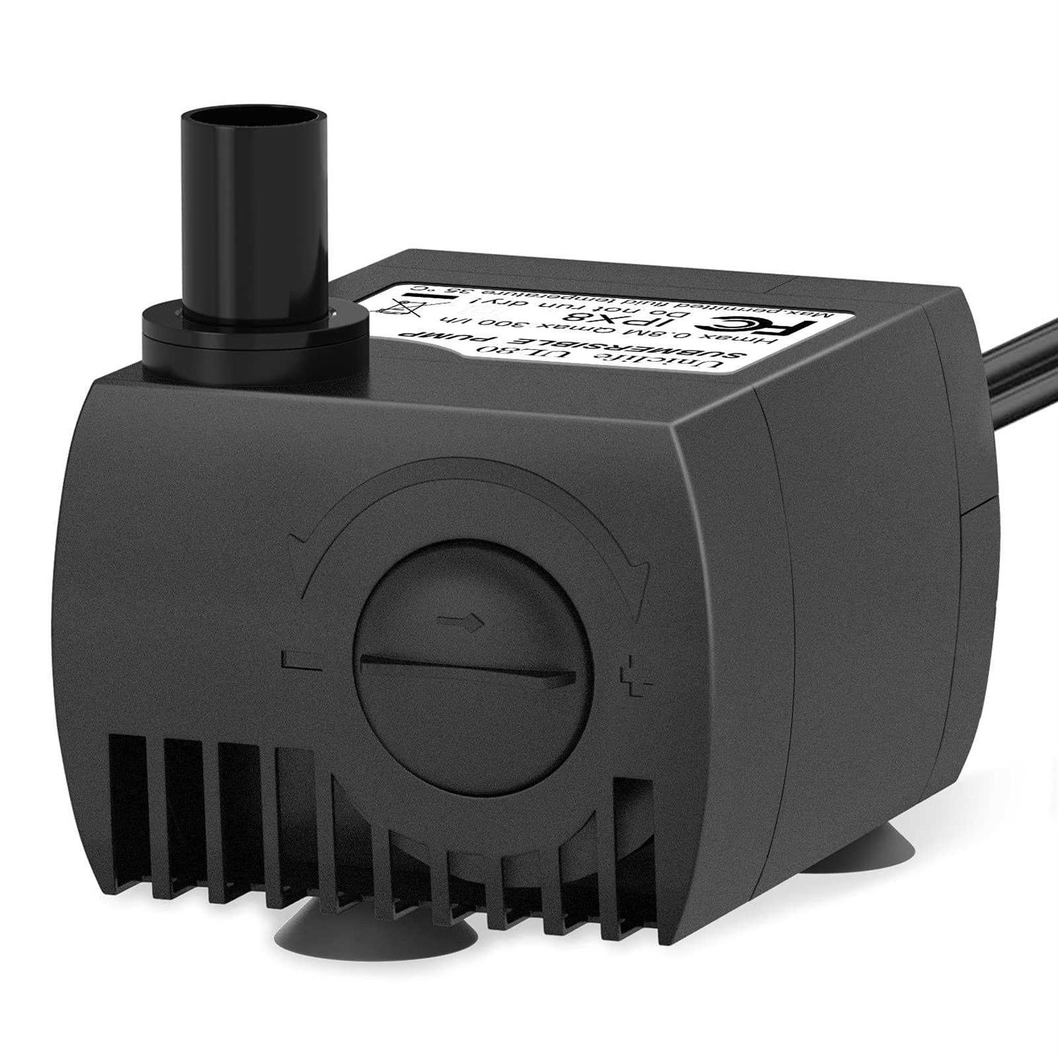 Uniclife 80 GPH Submersible Water Pump 4W Quiet Pump with 6ft Power Cord for Fountain Aquarium Fish Tank - Healthber