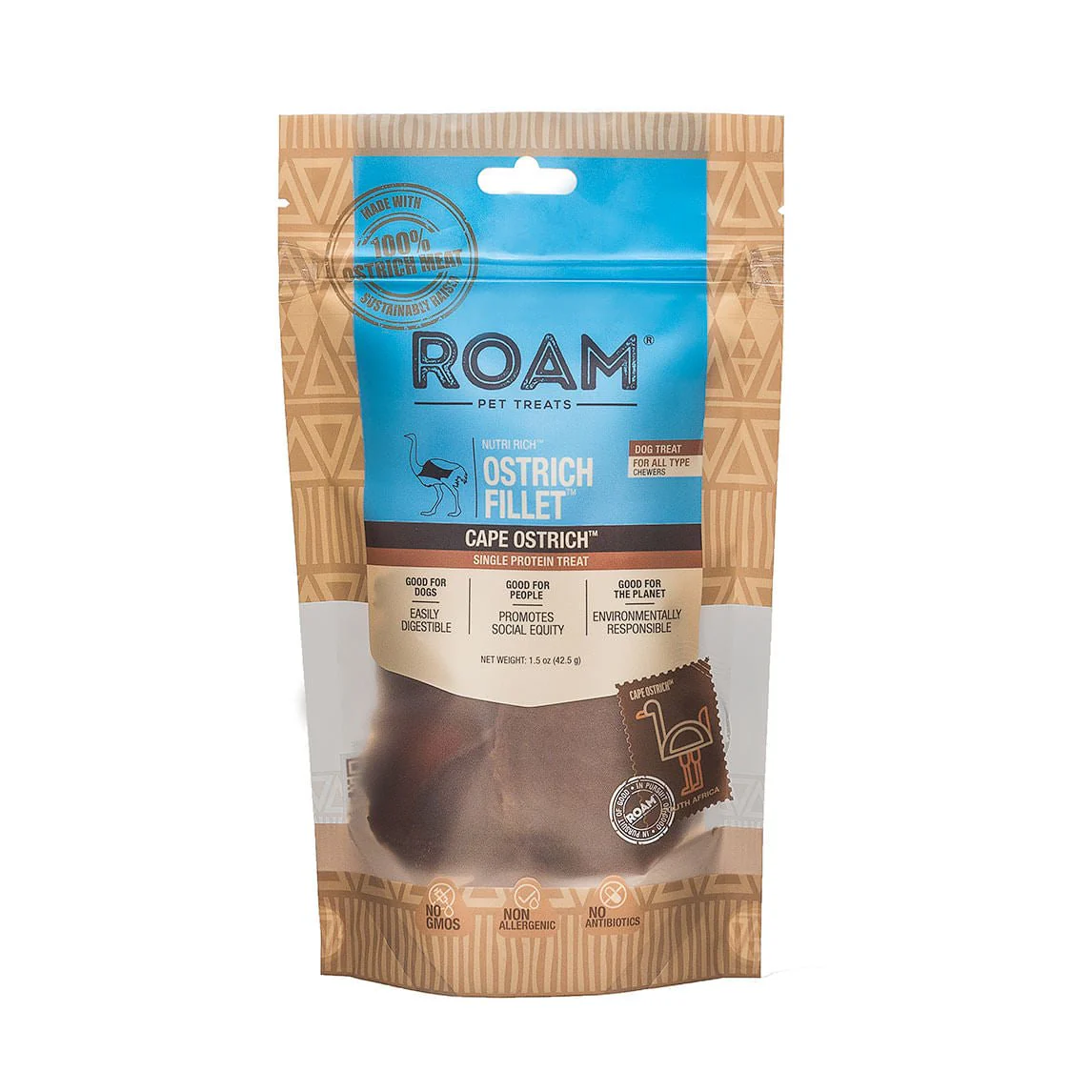 Roam Dog Treats Ostrich Fillet, 1.5 oz - Healthber