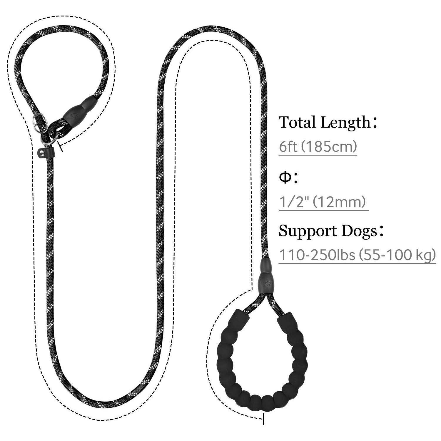 TagME 6 FT Slip Lead Dog Leash,12 colors,Reflective Strong Rope Slip Leash with Padded Handle,Durable No Pulling Pet Training Leash Dogs - Healthber