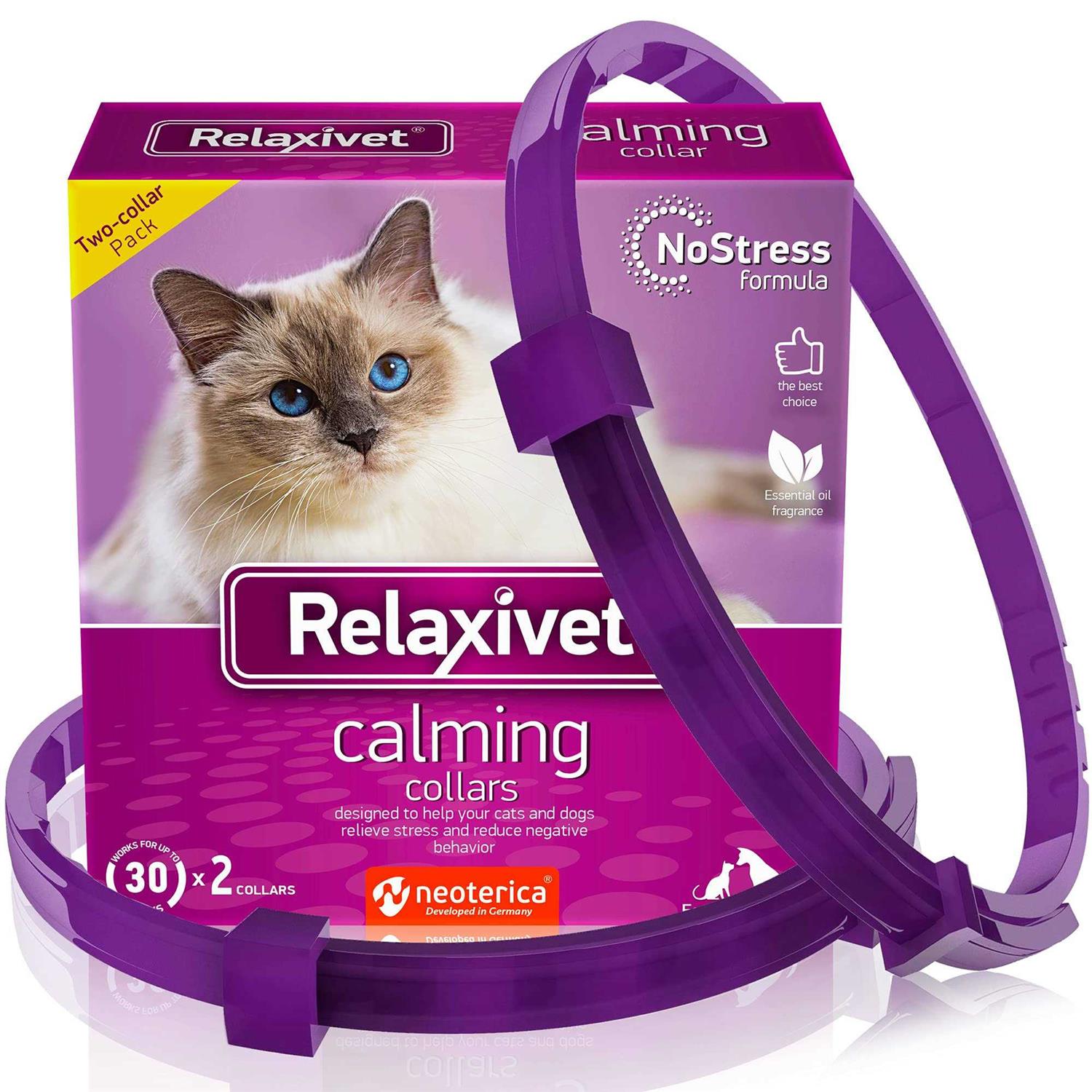 Relaxivet Cat Calming Collar & Pet Anti Anxiety Products Feline Calm Pheromones Collars & Cats Stress Relief - Healthber