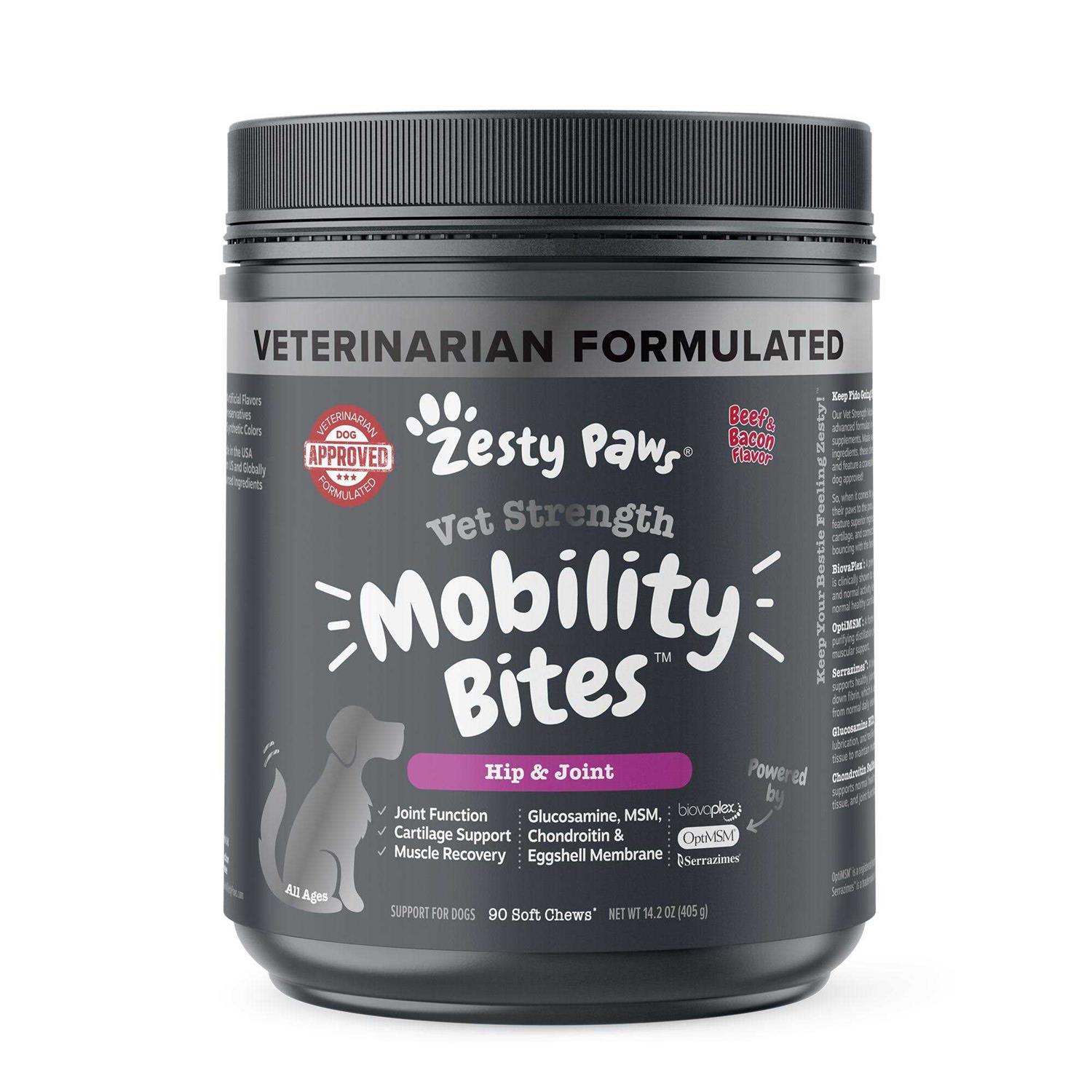 Zesty Paws Vet Strength Hip & Joint Mobility Bites Beef & Bacon Flavored Chews for Dogs - Healthber