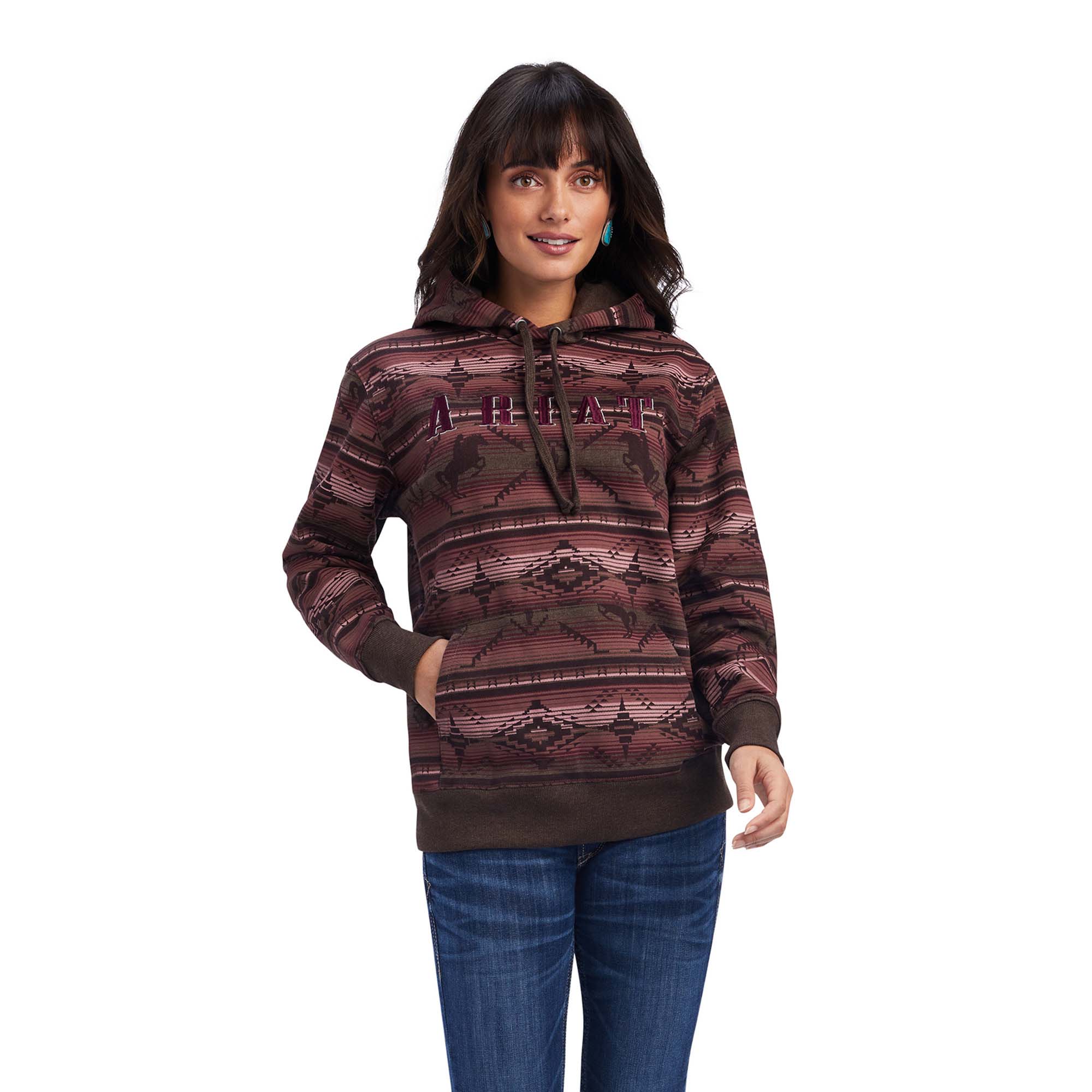Ariat Women's R.E.A.L. Old West Serape Sweatshirt Hoodie, Mulberry - Healthber