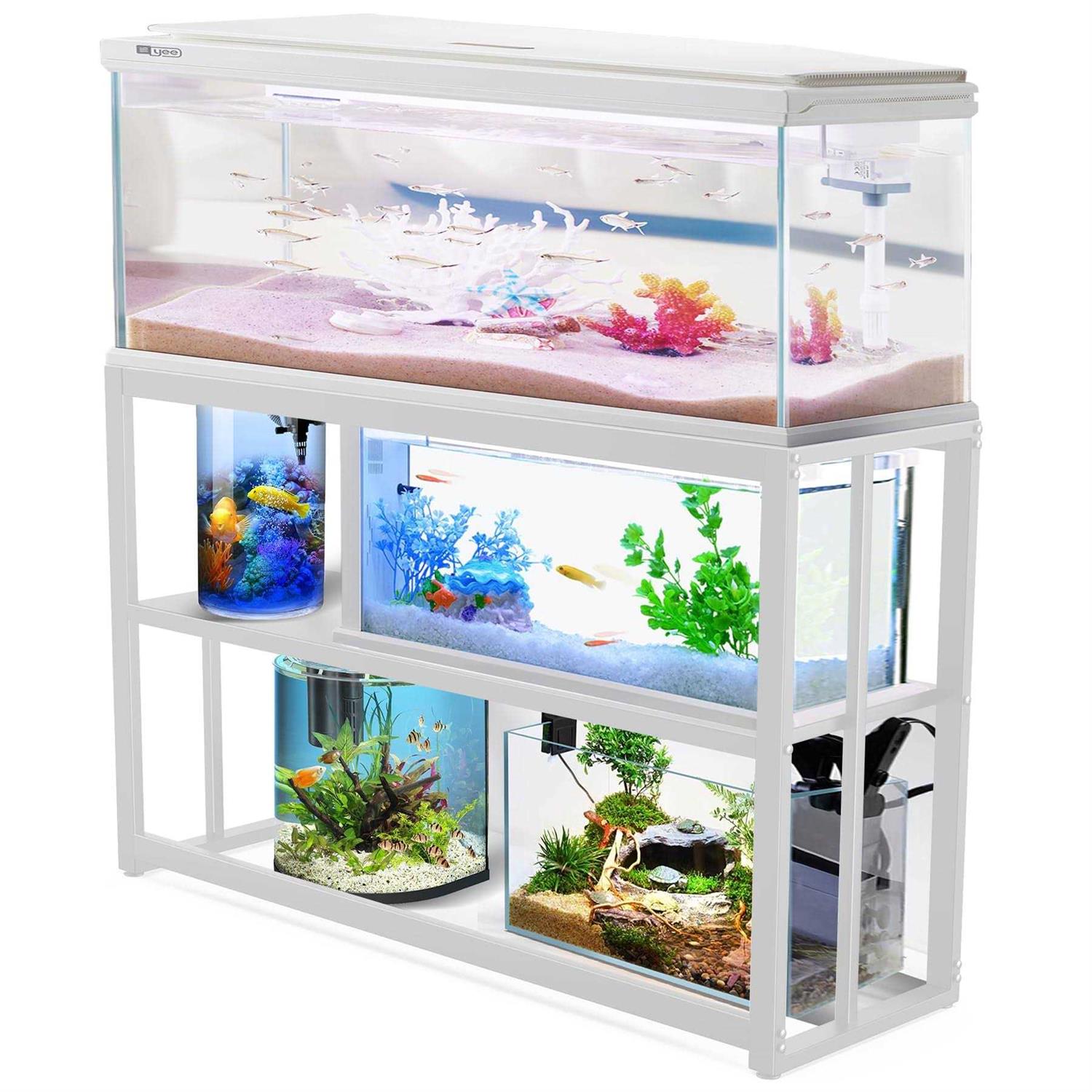 Fizgot White Fish Tank Stand Metal Aquarium Stand,55-75 Gallon Aquarium Turtle Tank, 48.4 x 14.8 x 29.1Inch, Reptile Terrariums and Breeder Tank - Healthber