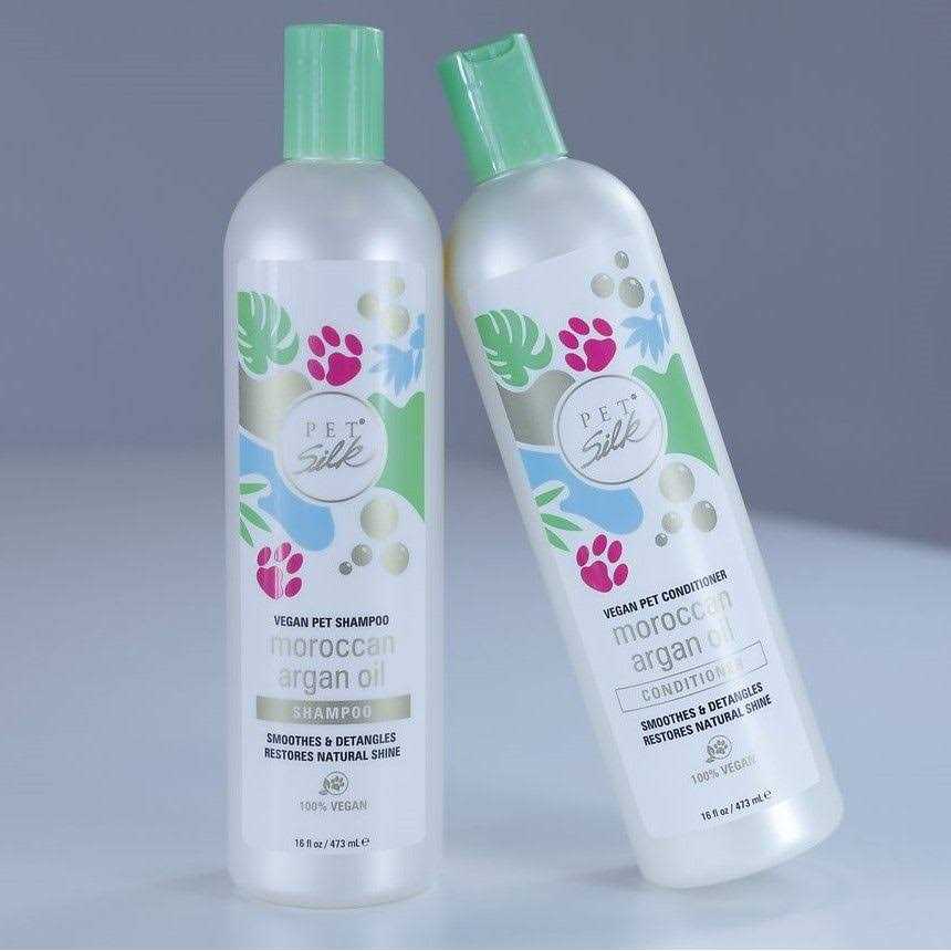 Pet Silk Vegan Moroccan Argan Oil Dog & Cat Shampoo & Conditioner Kit - Healthber