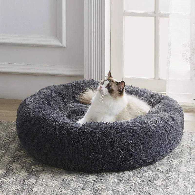 PupsDream The Original Calming Cat Bed Grey Anti Anxiety Cat Bed - Healthber