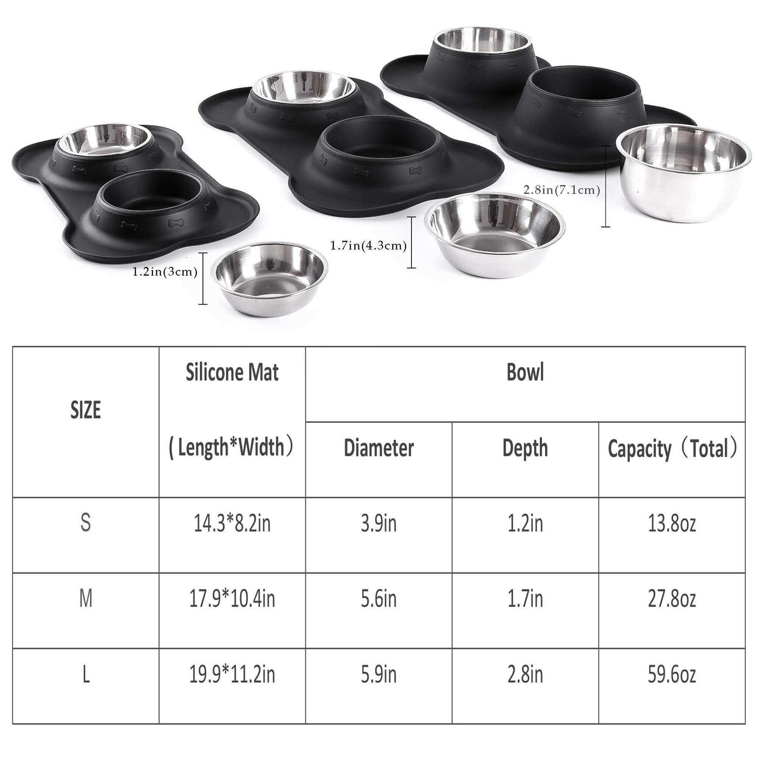 Hubulk Pet Dog Bowls 2 Stainless Steel Dog Bowl with No Spill Non-Skid Silicone Mat + Pet Food Scoop Water and Food Feeder Bowls for Feeding - Healthber