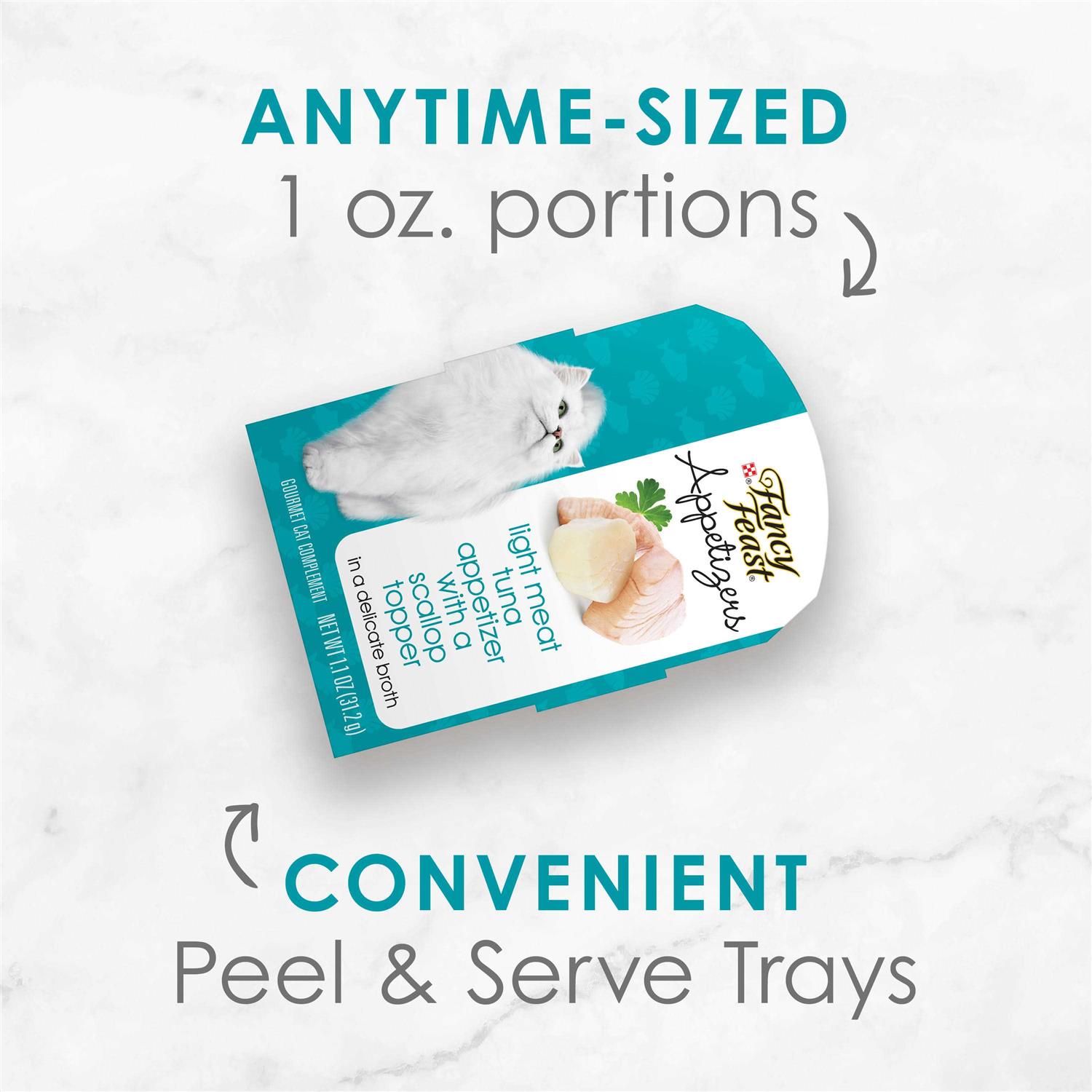 Fancy Feast Wet Cat Food Complement Appetizers Light Meat Tuna With a Scallop Topper - Healthber