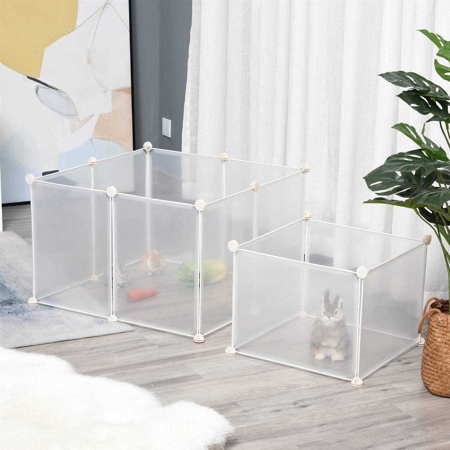 Pawhut Pet Playpen DIY Small Animal Cage Open Enclosure Portable Plastic Fence 12 Panels for Bunny Chinchilla Guinea Pig - Healthber