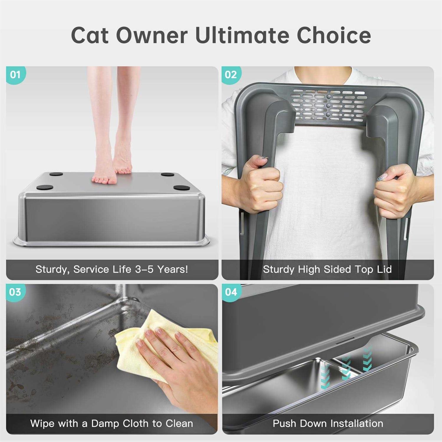 WoofiGo Stainless Steel Cat Litter Box with Lid XL Litter Box for Big Cats - Healthber