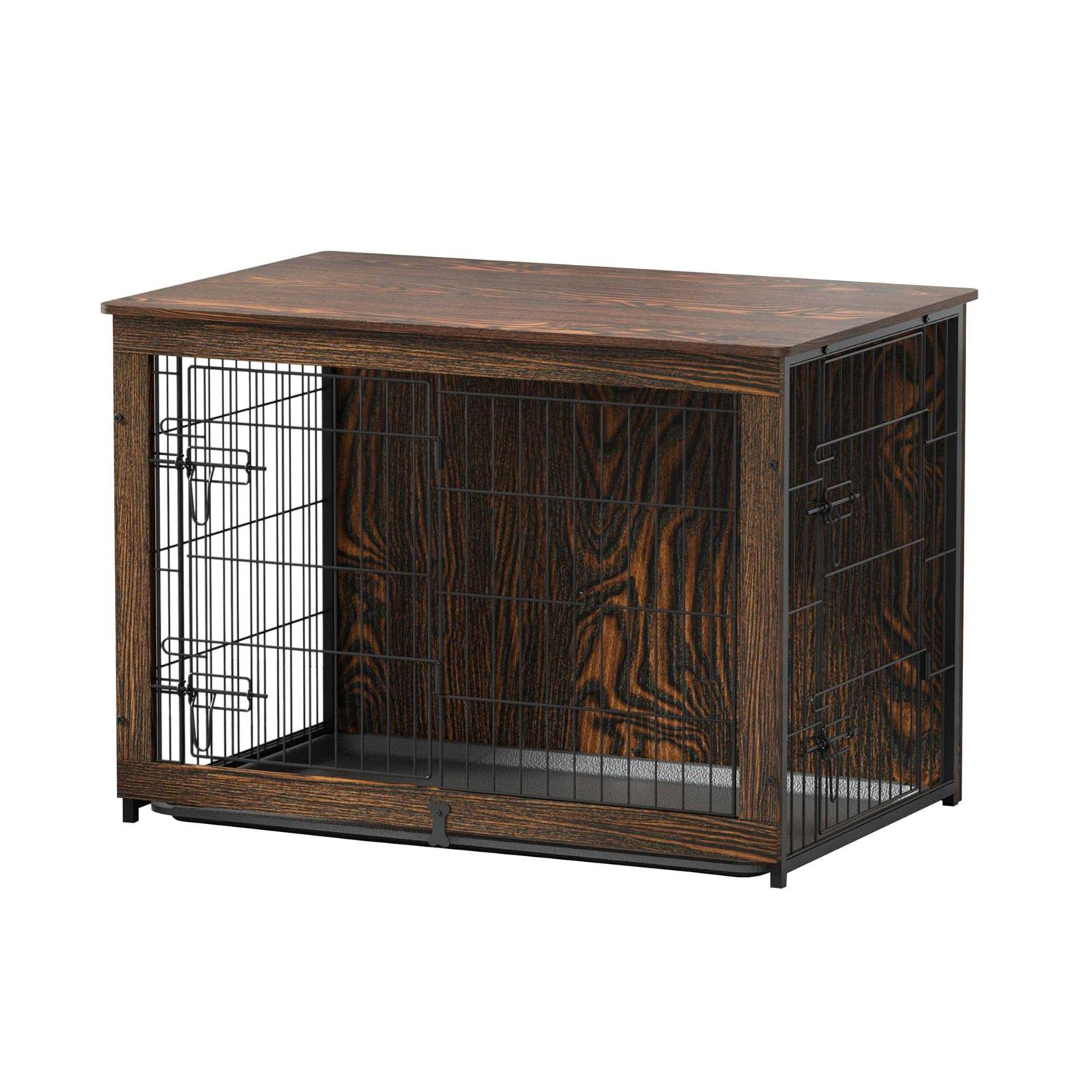 Megidok Wooden Dog Crate Furniture with Cushion Dog Crate End Table with Tray - Healthber