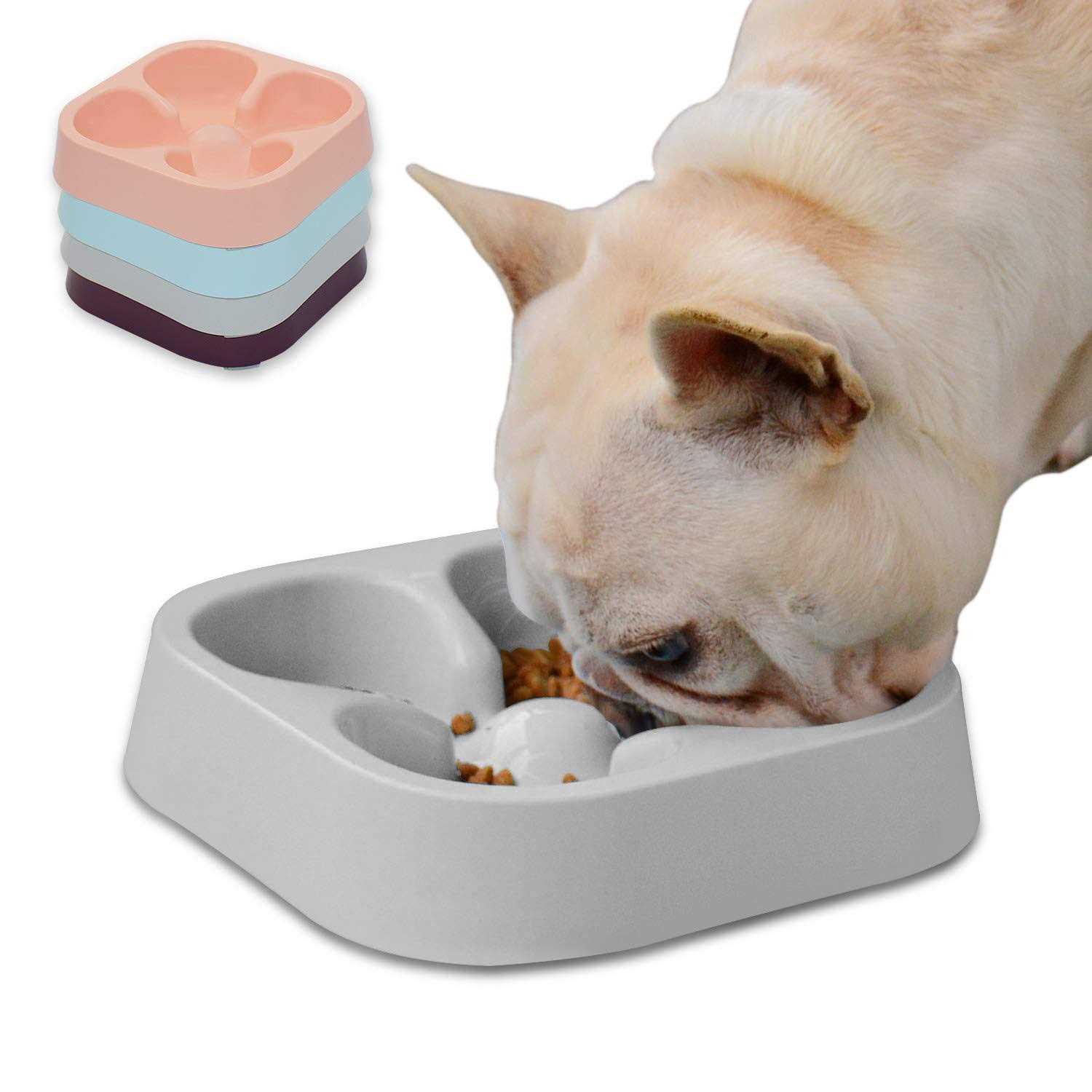 Hifrenchies Healthy Slow Feeding Dog Bowl for French Bulldog -Slow Feeder Dog Bowl No Chocking Dog Cat Food Bowl with Striped Shape Pattern - Healthber