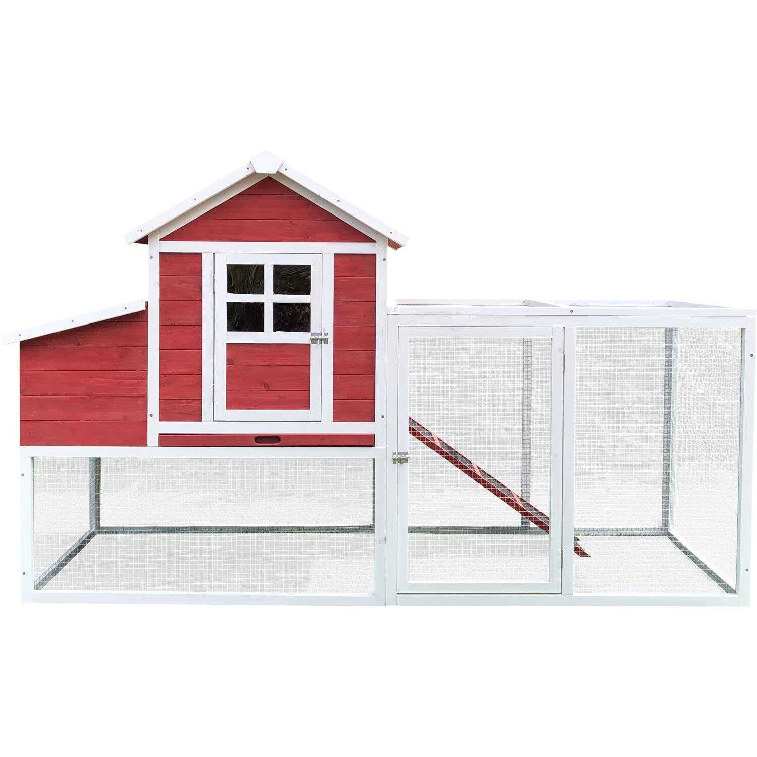 Hanover Outdoor Elevated Wooden Chicken Coop with Ramp Nesting Box HANCC0104-RED - Healthber