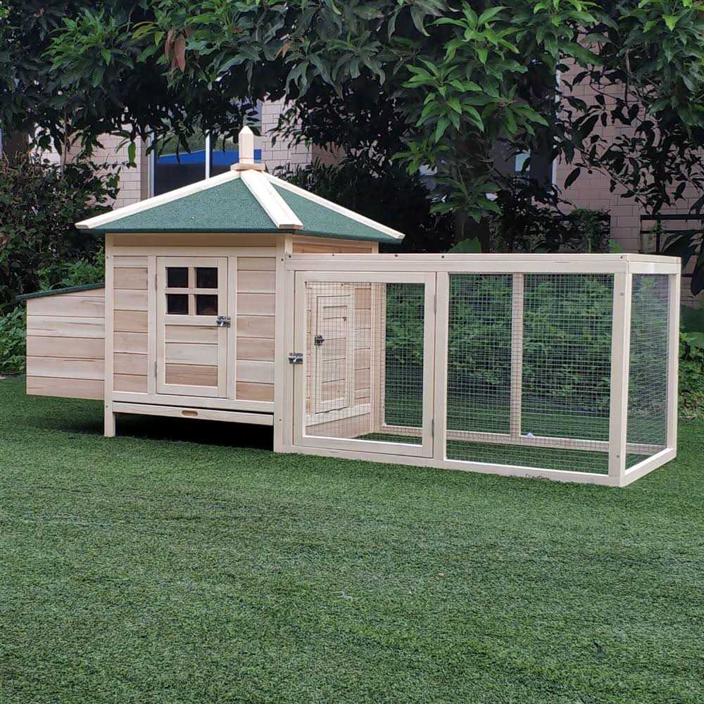 PawHut 77 Wooden Chicken Coop with Nesting Box Cute Outdoor Hen House with Removable Tray - Healthber