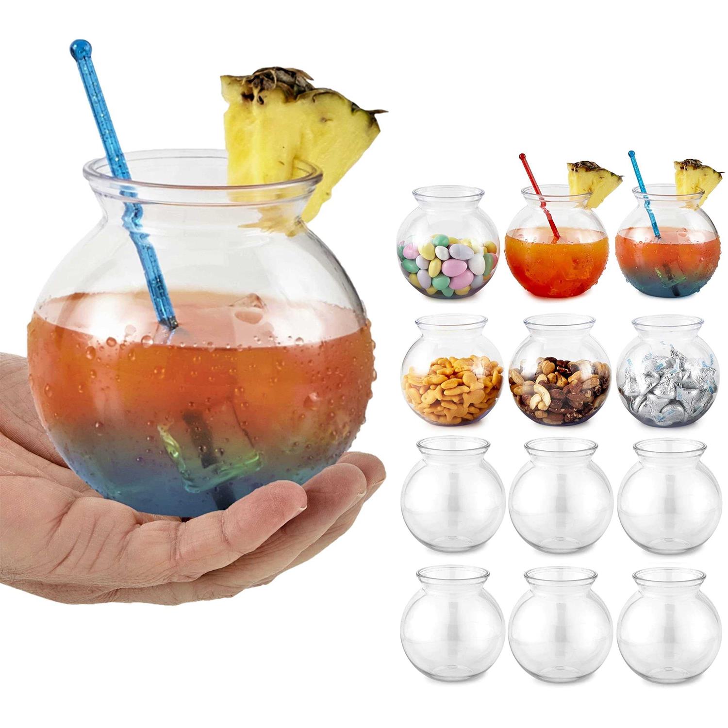Small Round Plastic Fish Bowls for Parties 16 oz Clear Mini Drink Bowl - Healthber