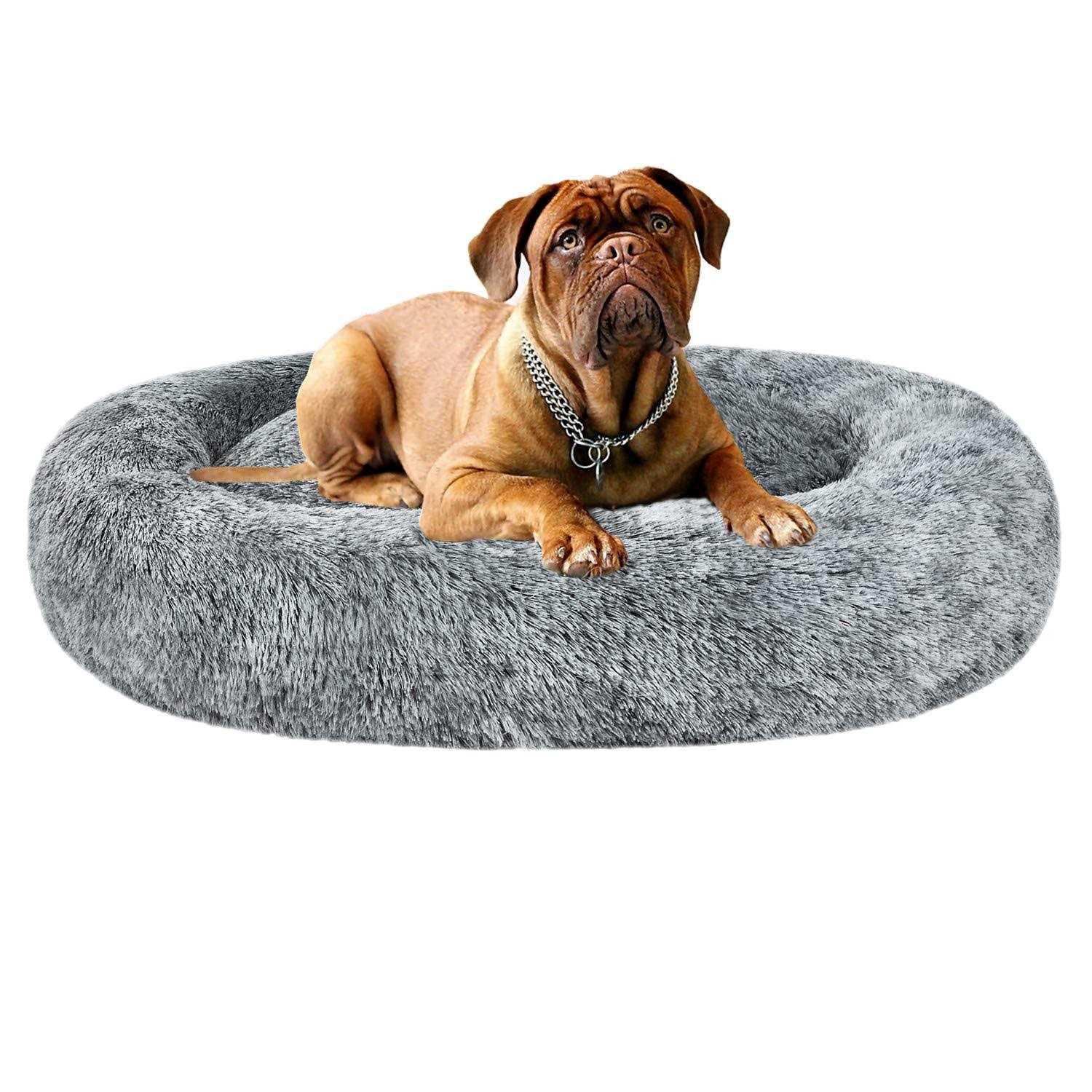 coohom Oval calming Donut cuddler Dog Bed,Shag Faux Fur cat Bed Washable Round Pillow Pet Bed for Small Medium Dogs - Healthber