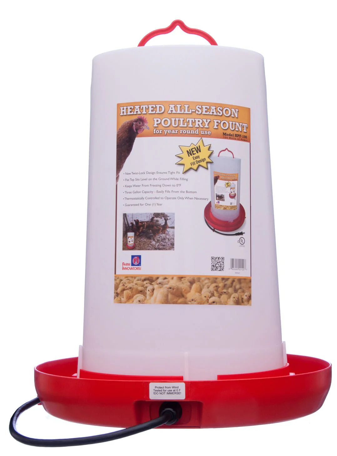 Farm Innovaters Heated Chicken Waterer, 3 Gallon - Healthber