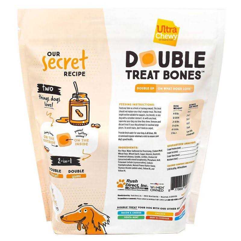 Ultra Chewy Double Treat Bones Peanut Butter Flavor Dog Treats - Healthber
