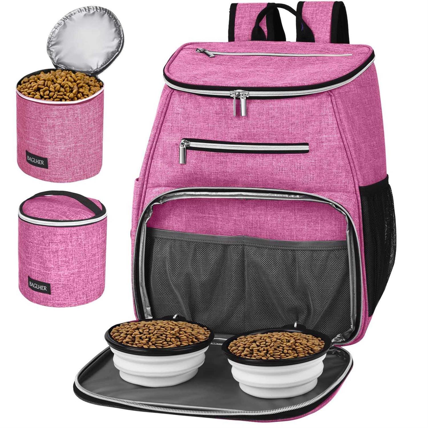 baglher Dog Travel Bag,Airline Approved Pet Supplies Backpack,Dog Travel Backpack with 2 Silicone Collapsible Bowls and 2 Food Baskets - Healthber