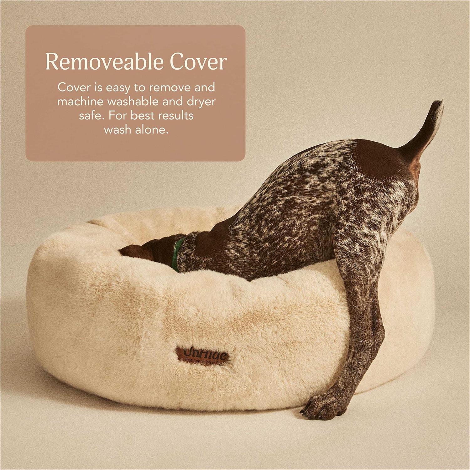 UnHide Floof Pet Bed Extra Soft Dog Bed Removable Faux Fur Cover - Healthber