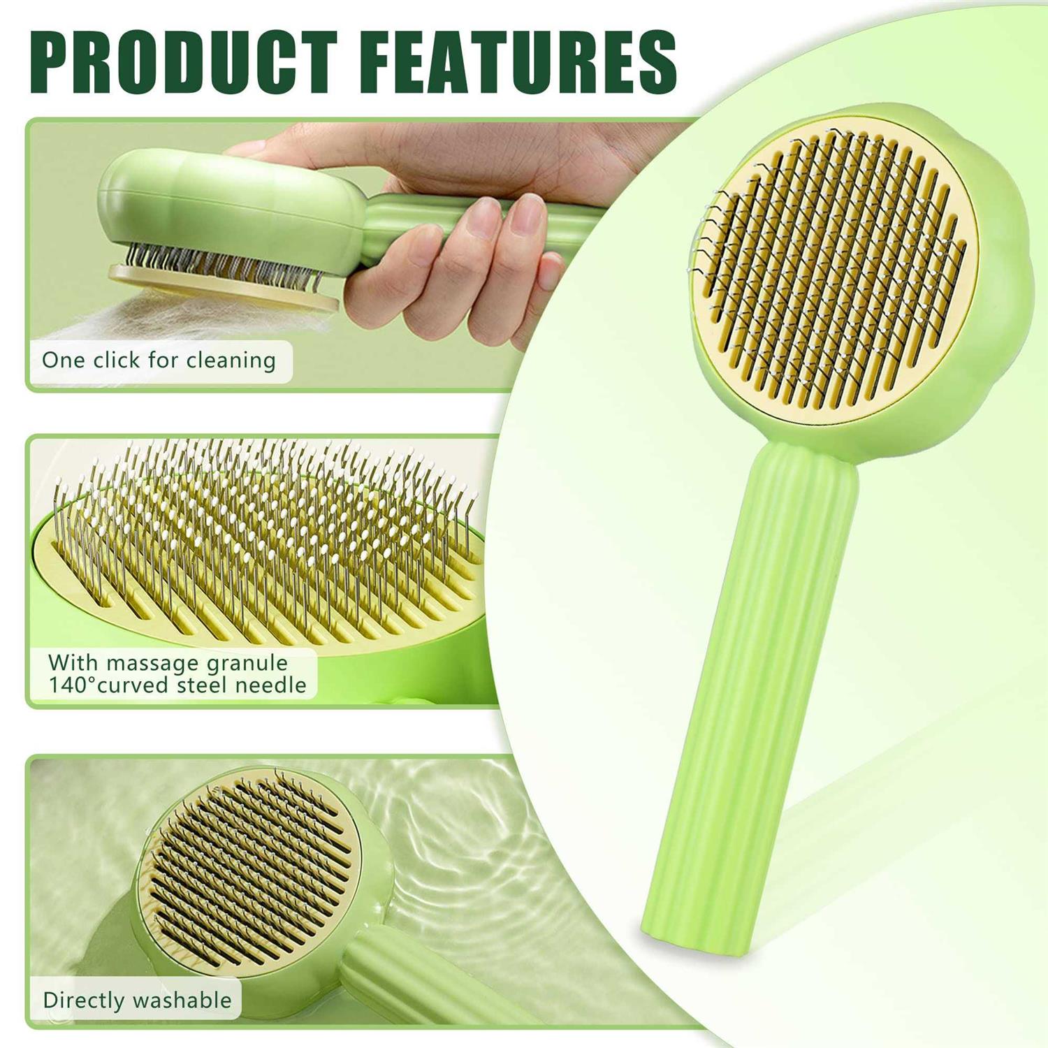 METREE Cat Hair Brush, Self Cleaning Pet Slicker Brush with Release Button, Cat Hair Cleaner Brush for Shedding, Grooming Brush for Long or Short - Healthber