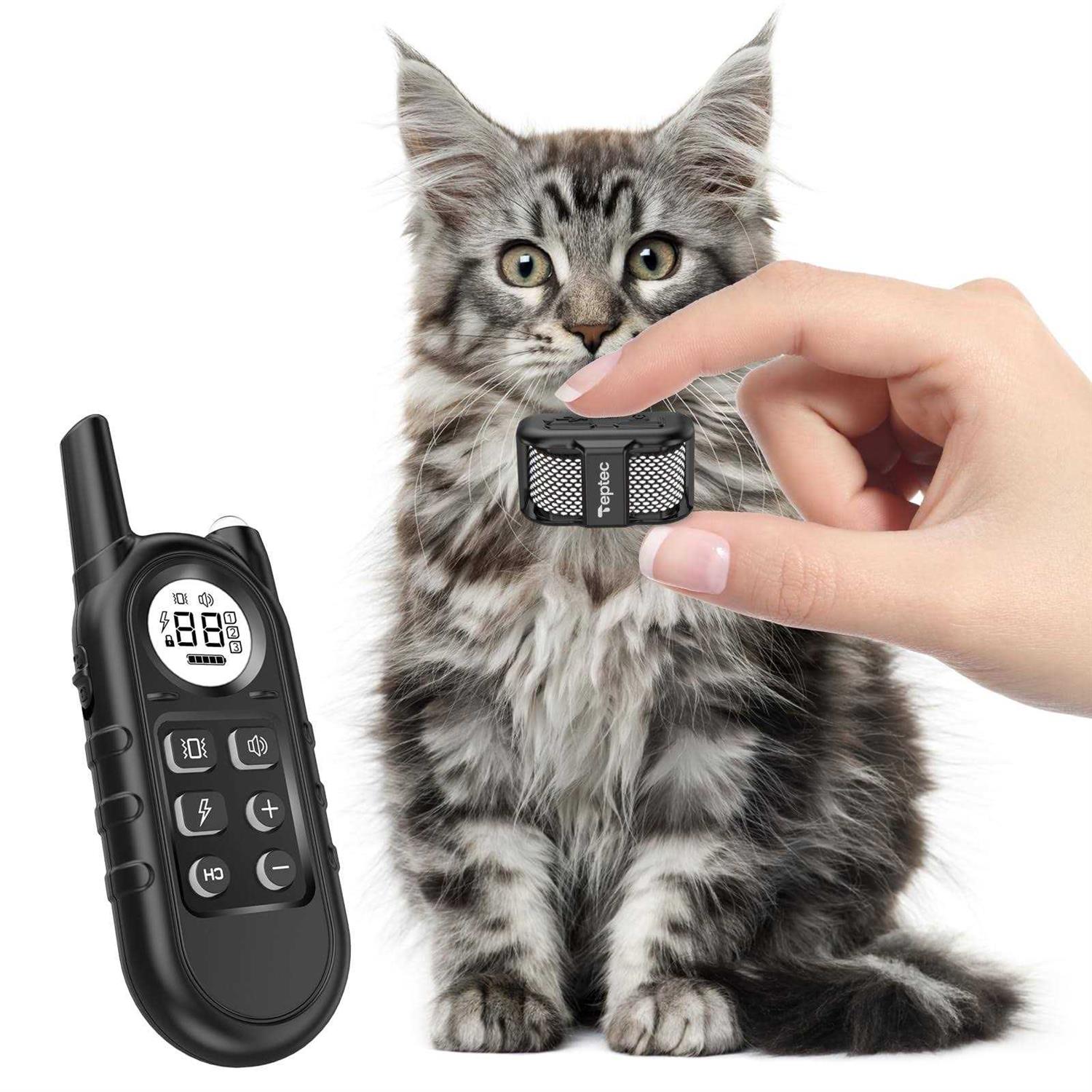Teptec Smallest & Lightest Cat Training Collar Cat Safe Shock Collar with Shock - Healthber