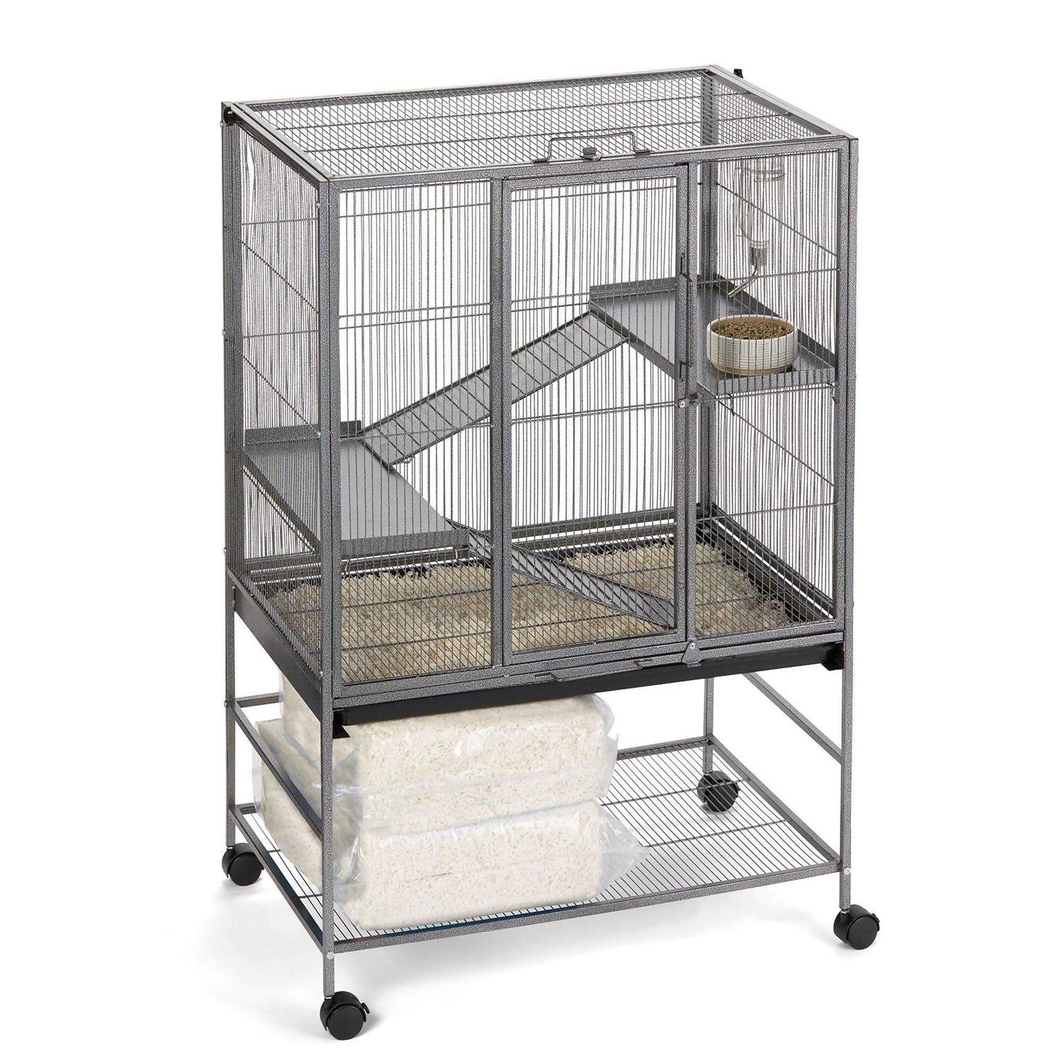Full Cheeks Chew Proof Small Pet Habitat Includes Cage, Trays, Ramps, Shelves and Wheels - Healthber
