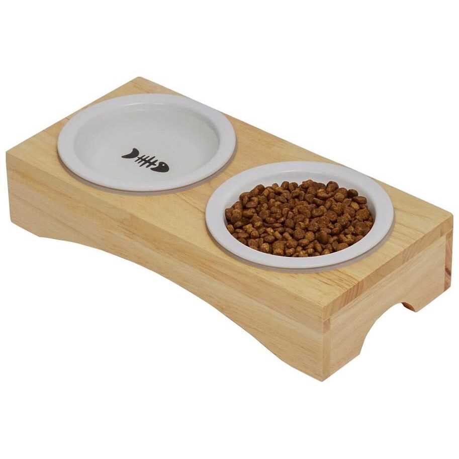 Frisco Double Elevated Cat Bowl with Wood Stand - Healthber