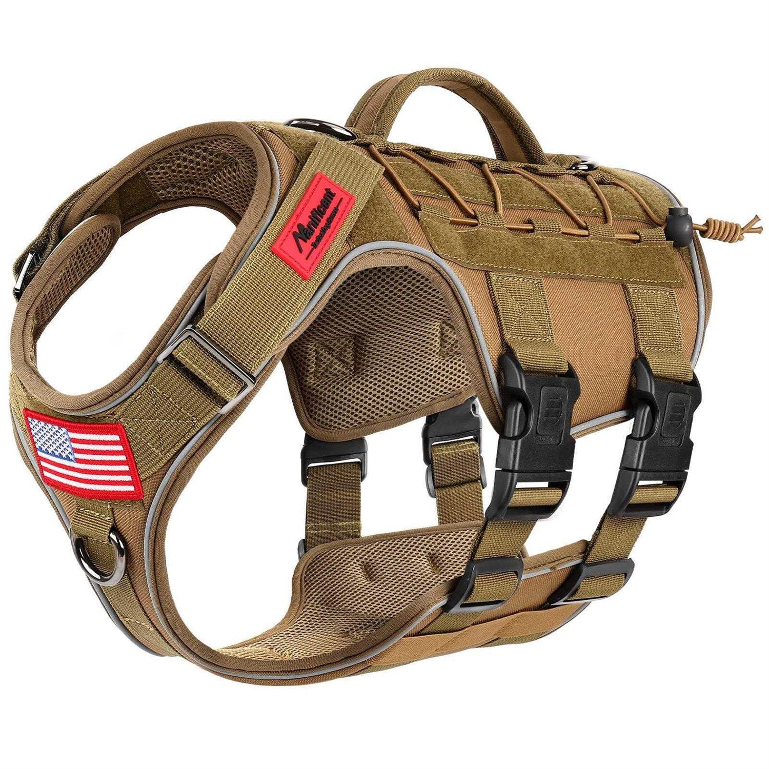 Manificent Tactical Dog Harness Full Body for Medium Large Dogs Reflective No Pull Service Dog Vest with Handle American Flag Patch - Healthber