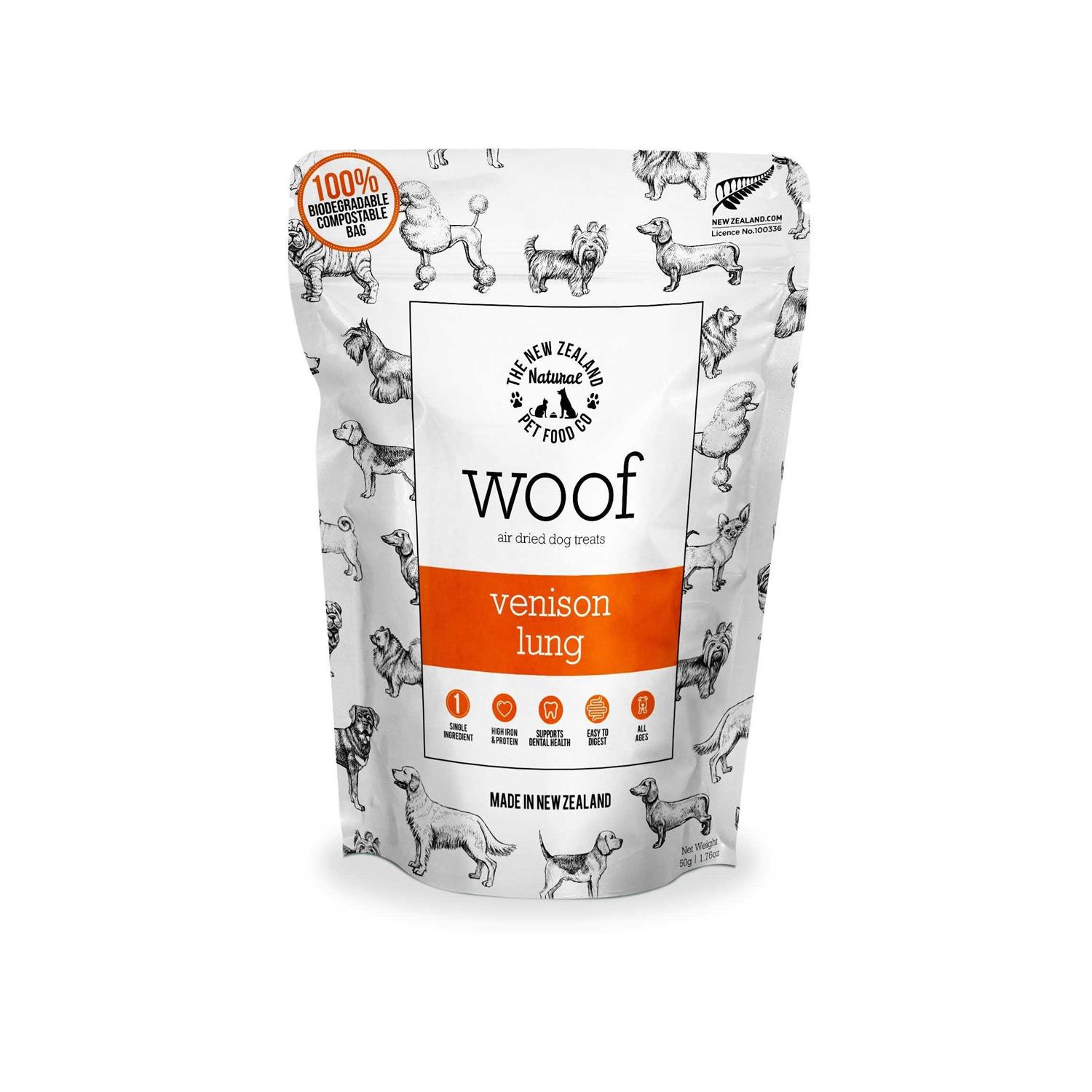 The New Zealand Natural Pet Food Co. Woof Venison Lung Air Dried Dog Treat - Healthber