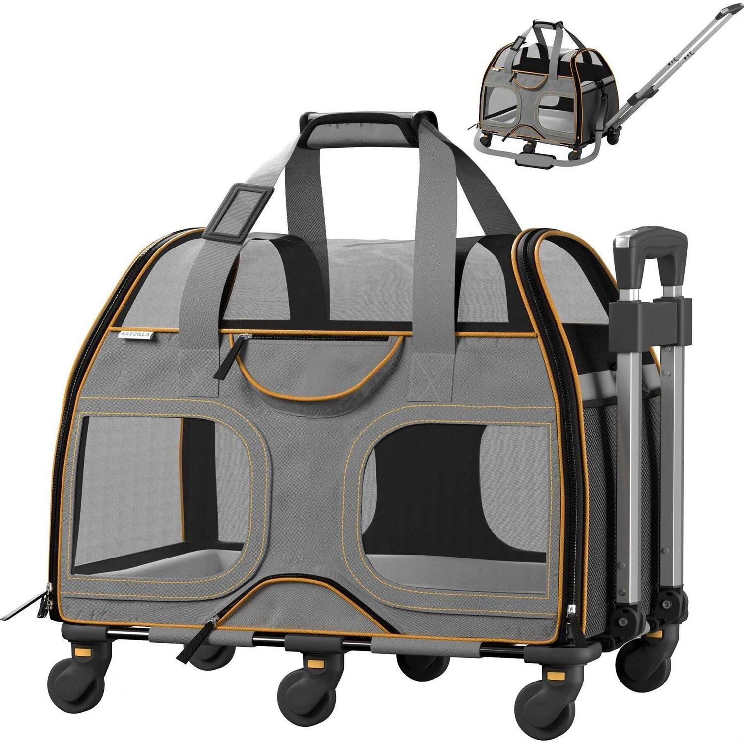 Katziela Luxury Rider Pro Pet Carrier with Removable Wheels and Double Telescopic Handle - Healthber